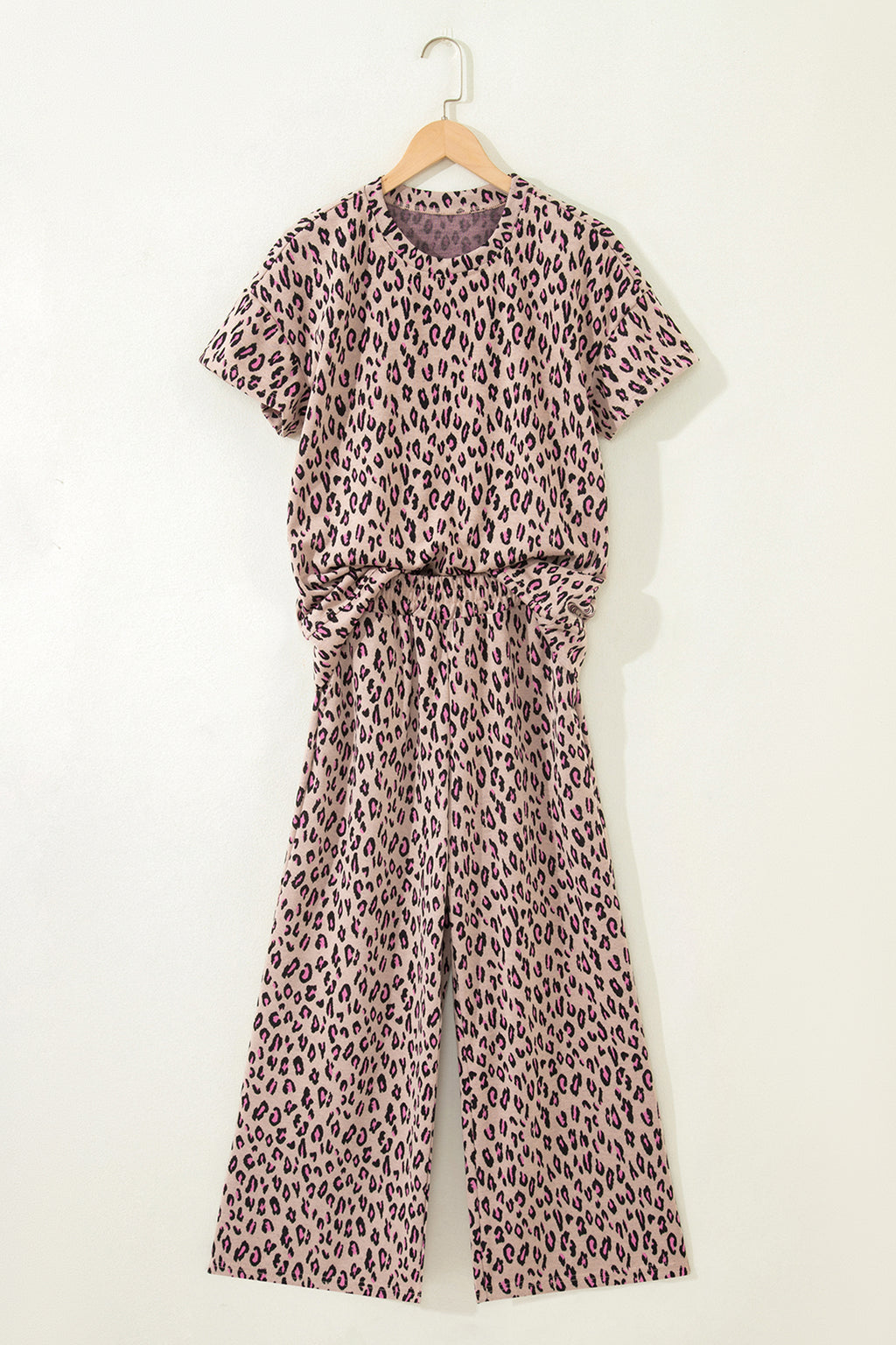 Pink Leopard Print Casual Tee & Pants Co-ord Set | UK 8–22