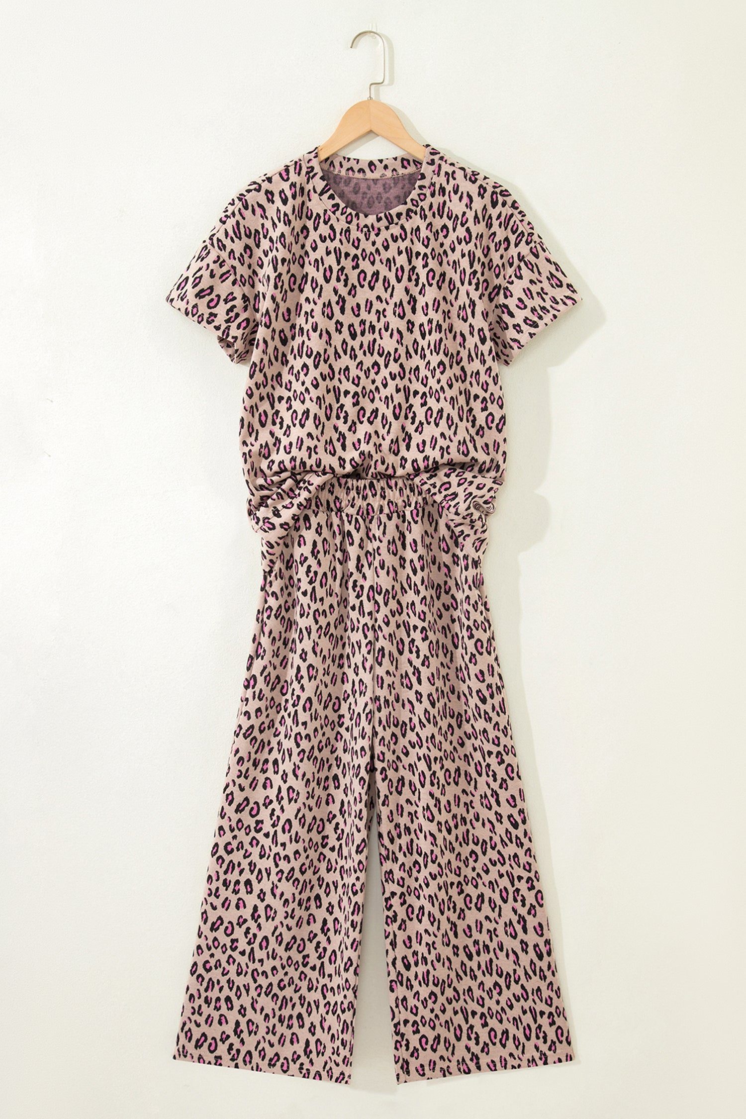 Pink Leopard Print Casual Tee & Pants Co-ord Set | UK 8–22