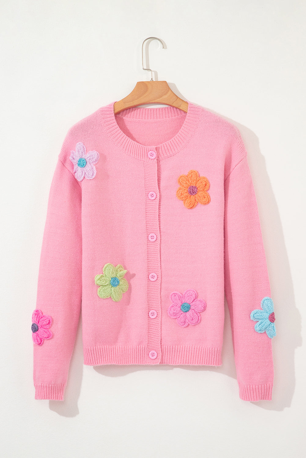 Shop Pink Floral Knit Button-Up Cardigan Cosy & Cute at LivelyLooks