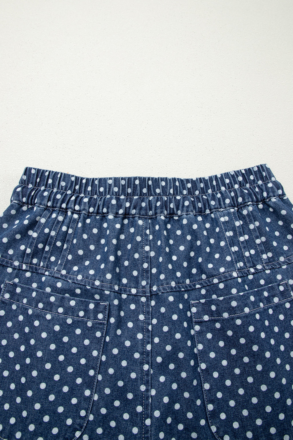 Shop Sky Blue Polka Dot Wide Leg Jeans High Waist Drawstring Button Detail at LivelyLooks