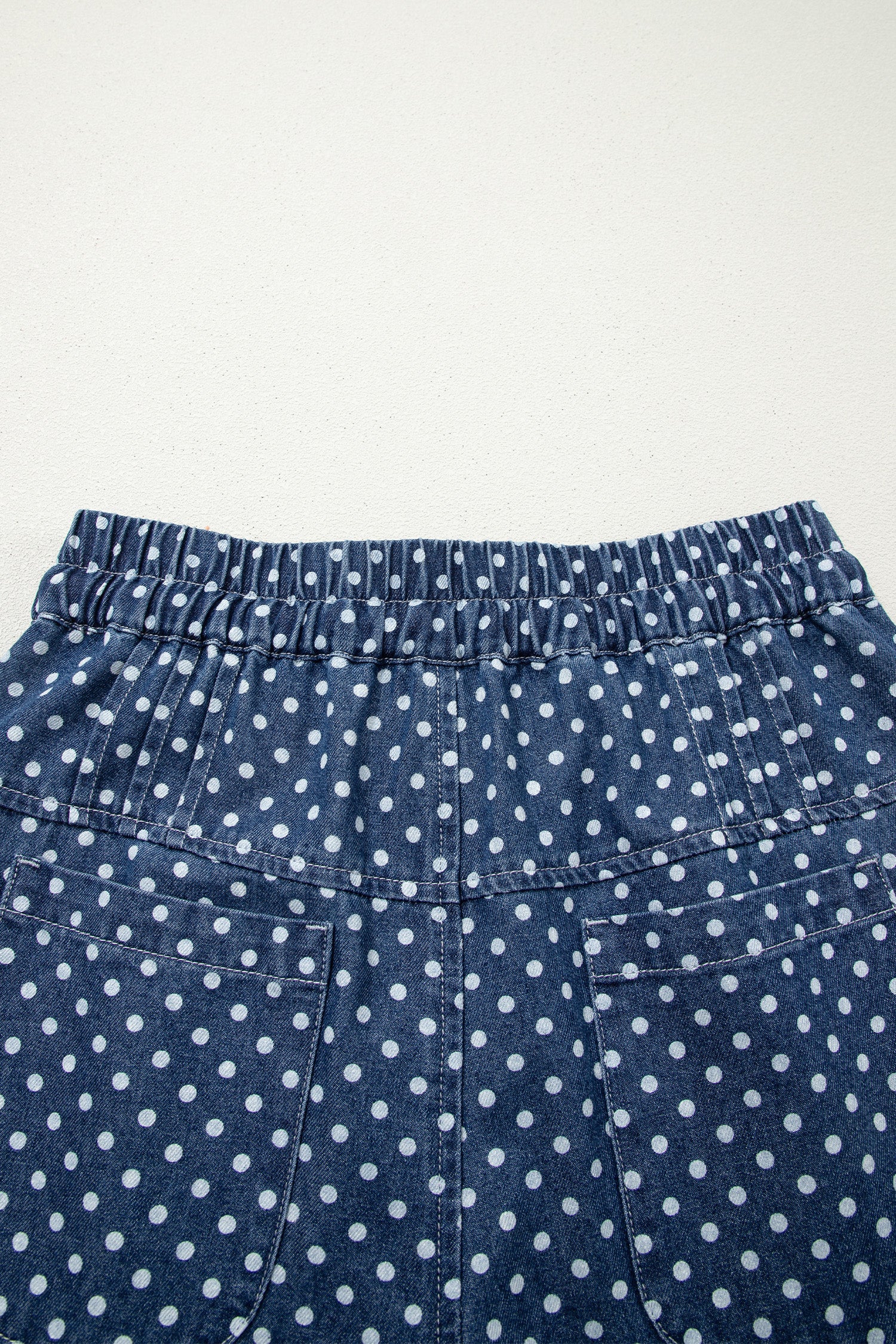 Shop Sky Blue Polka Dot Wide Leg Jeans High Waist Drawstring Button Detail at LivelyLooks