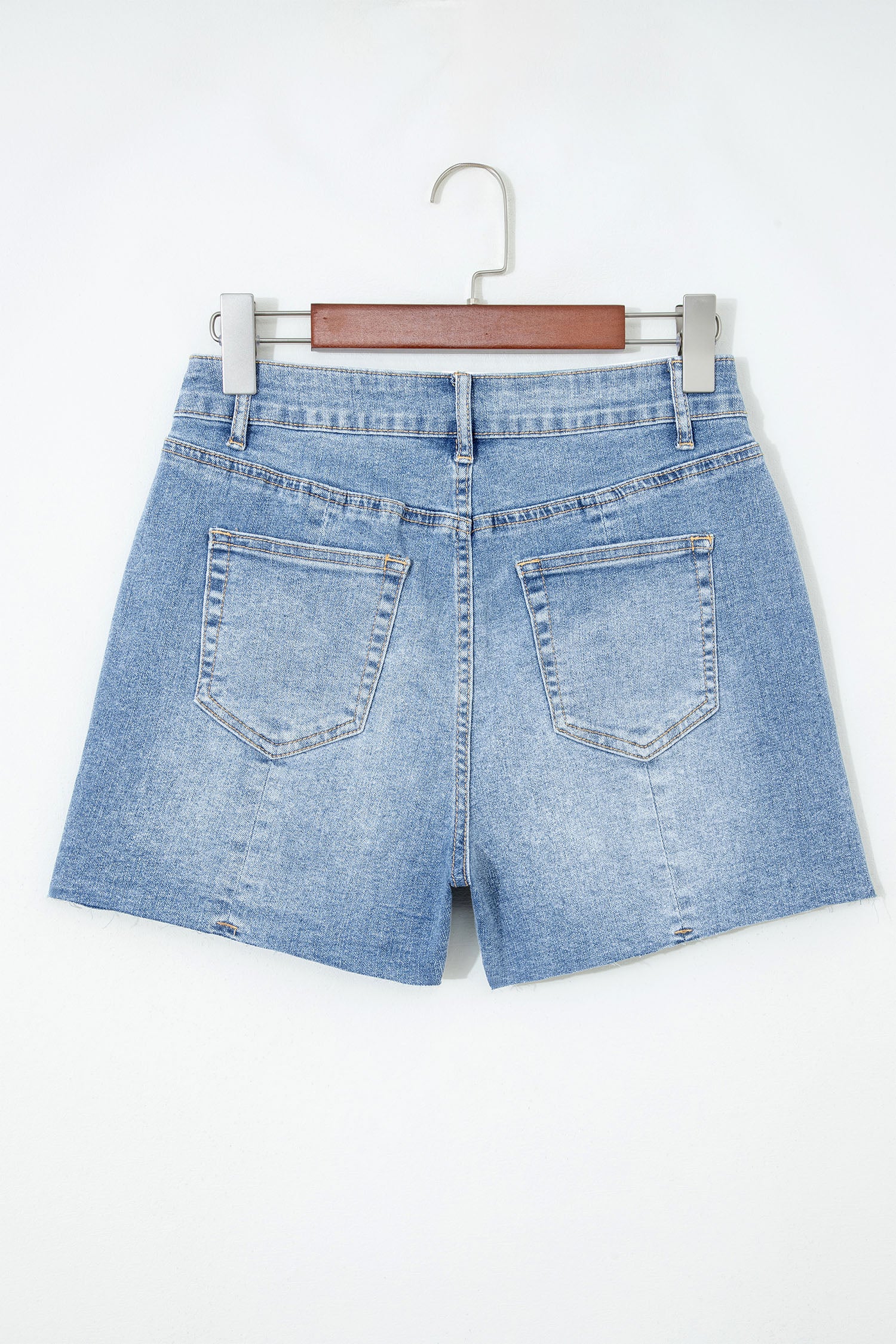 Women's Beau Blue Acid Wash Raw Hem Denim Shorts at LivelyLooks