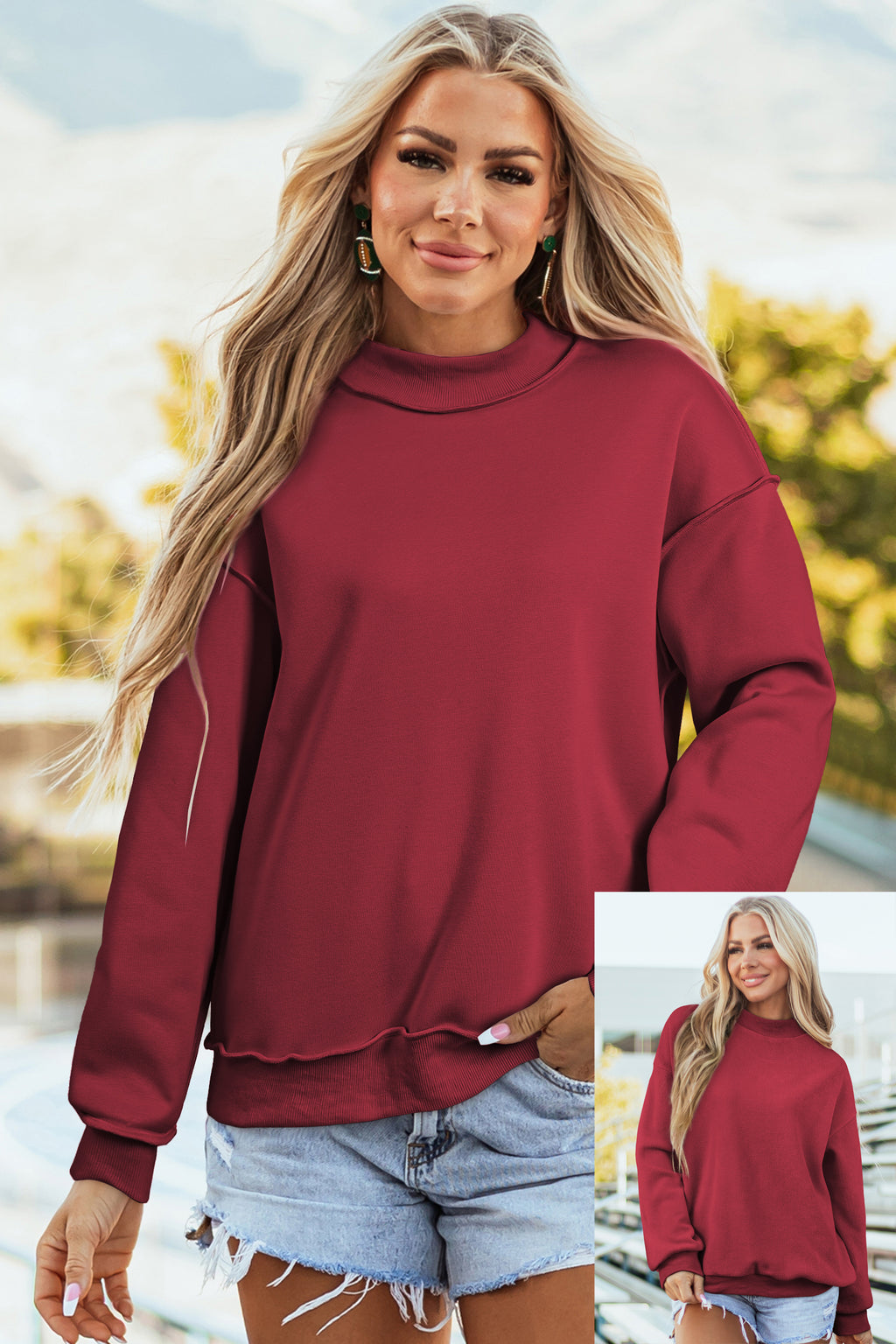 Carrot Oversized Reversible Sweatshirt Drop Shoulder Mock Neck Women S-XL