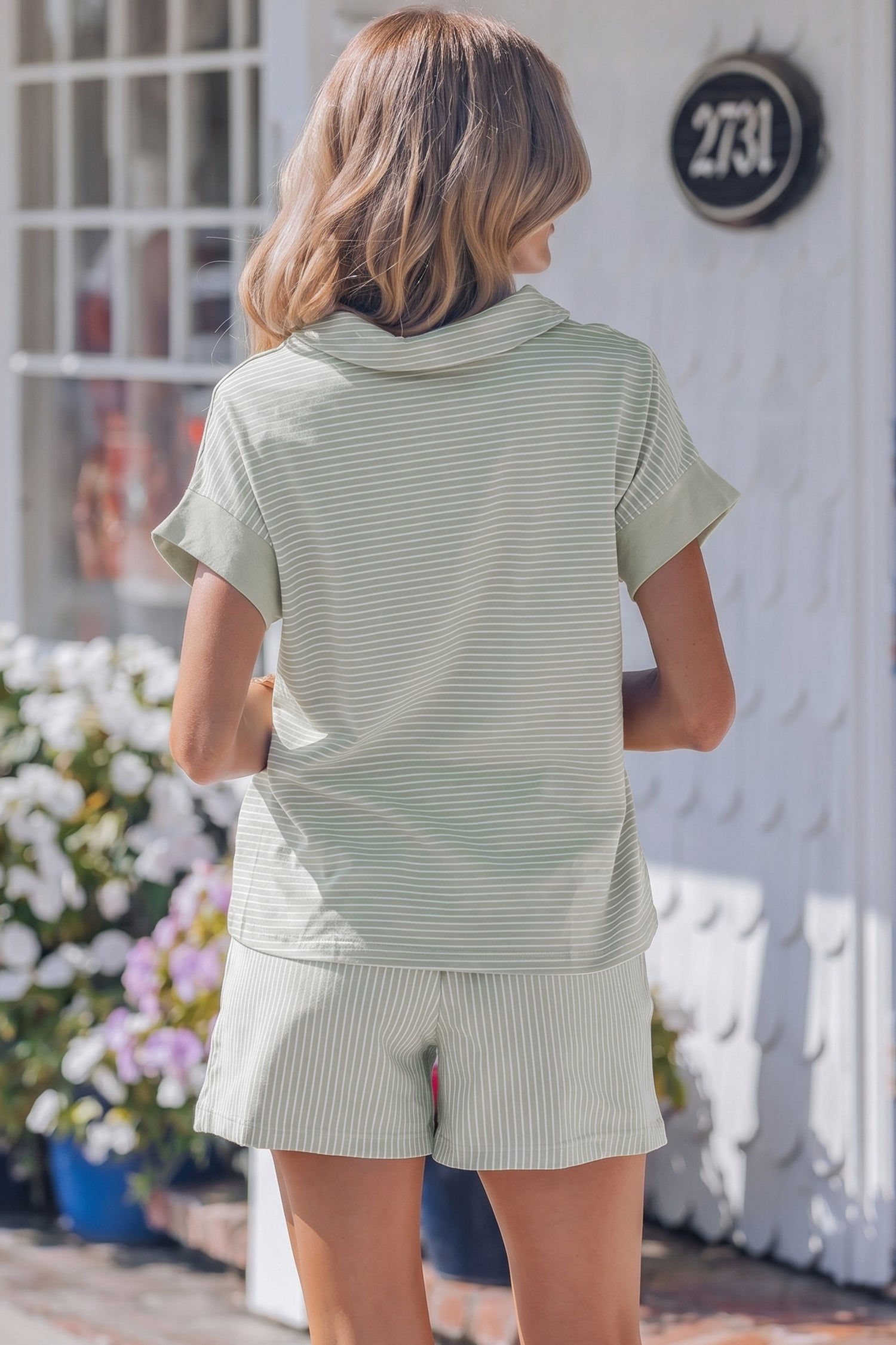 LivelyLooks Stripe Dolman Sleeve Polo Shirt and Drawstring Shorts Set Two Piece Co-ord women's fashion