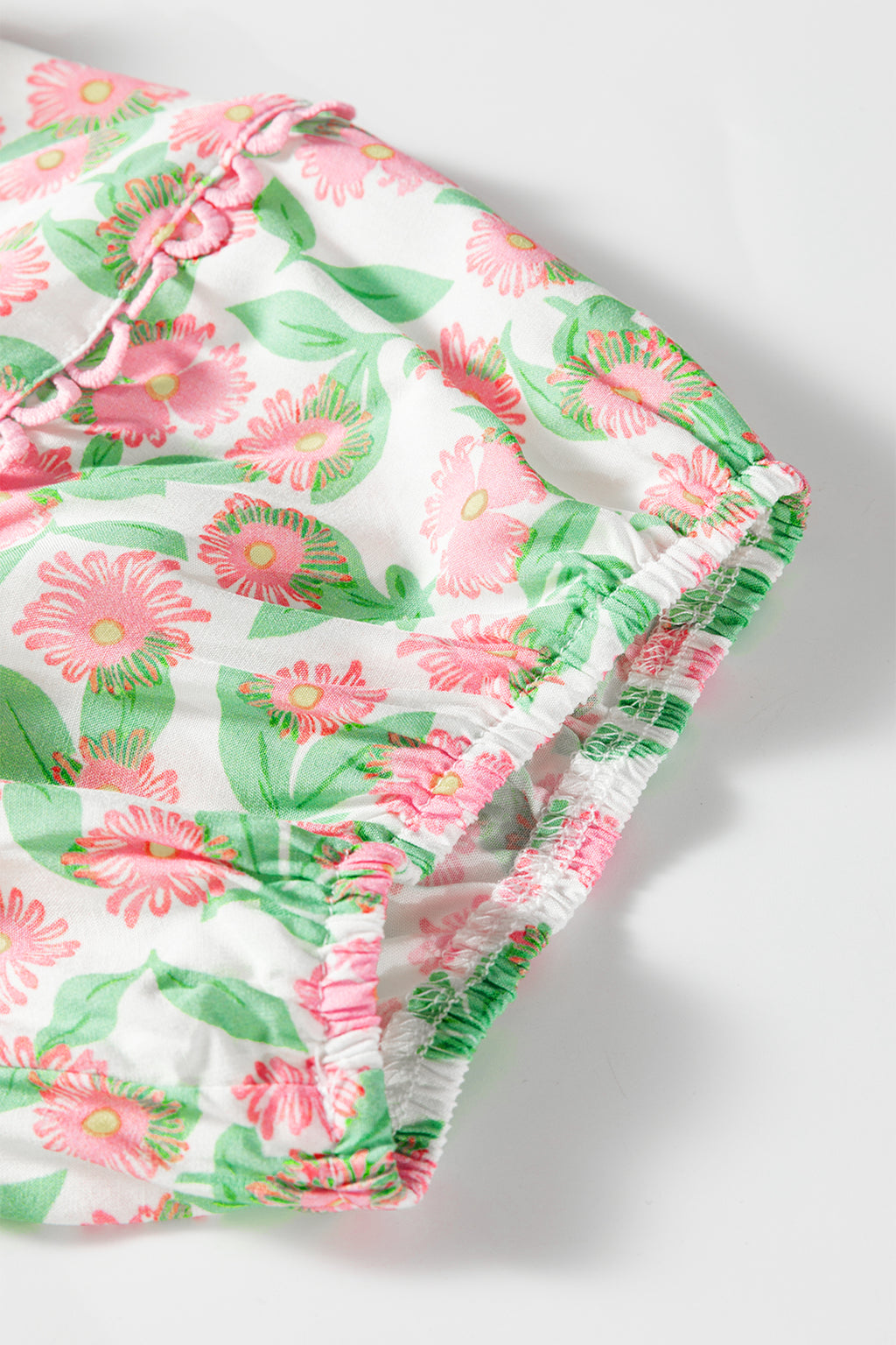 Shop Green Floral Ricrac Trim Babydoll Mini Dress Puff Sleeve V-Neck S-XL at LivelyLooks