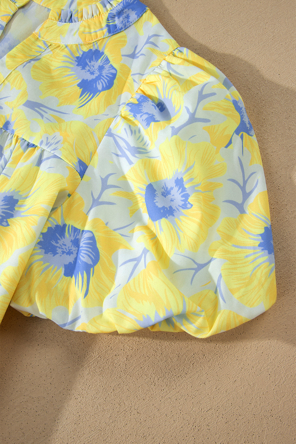 Women's Yellow Short Bubble Sleeve Summer Floral Blouse at LivelyLooks