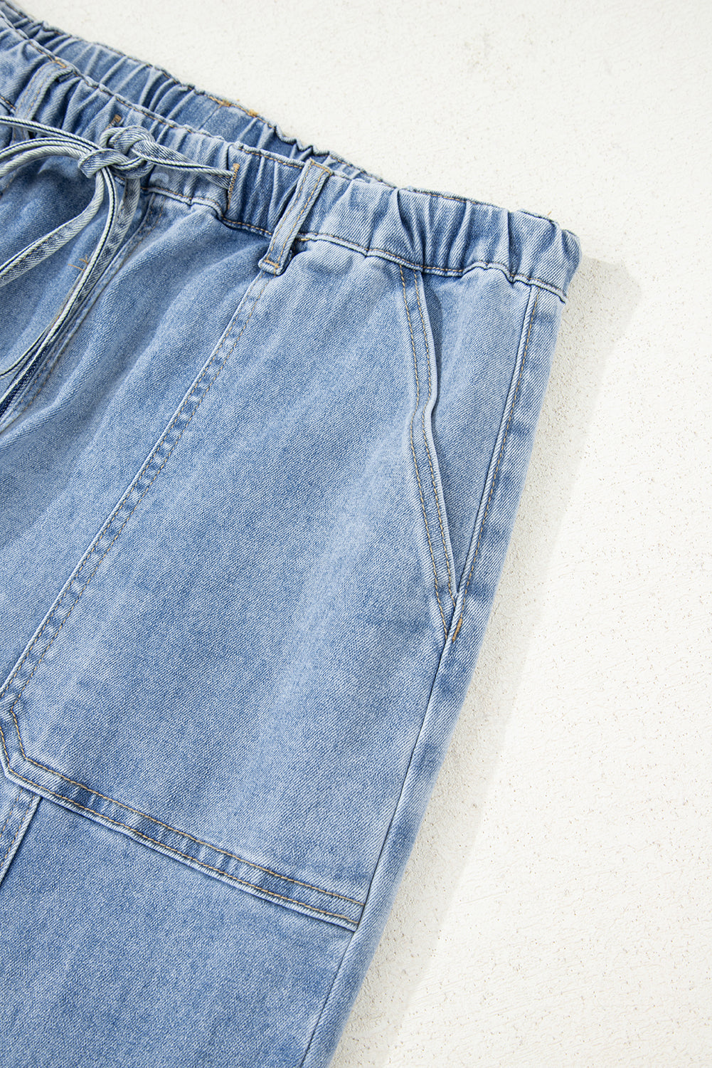Shop Drawstring Seam Detail Raw Hem Wide Leg Denim Jeans UK 8-22 at LivelyLooks
