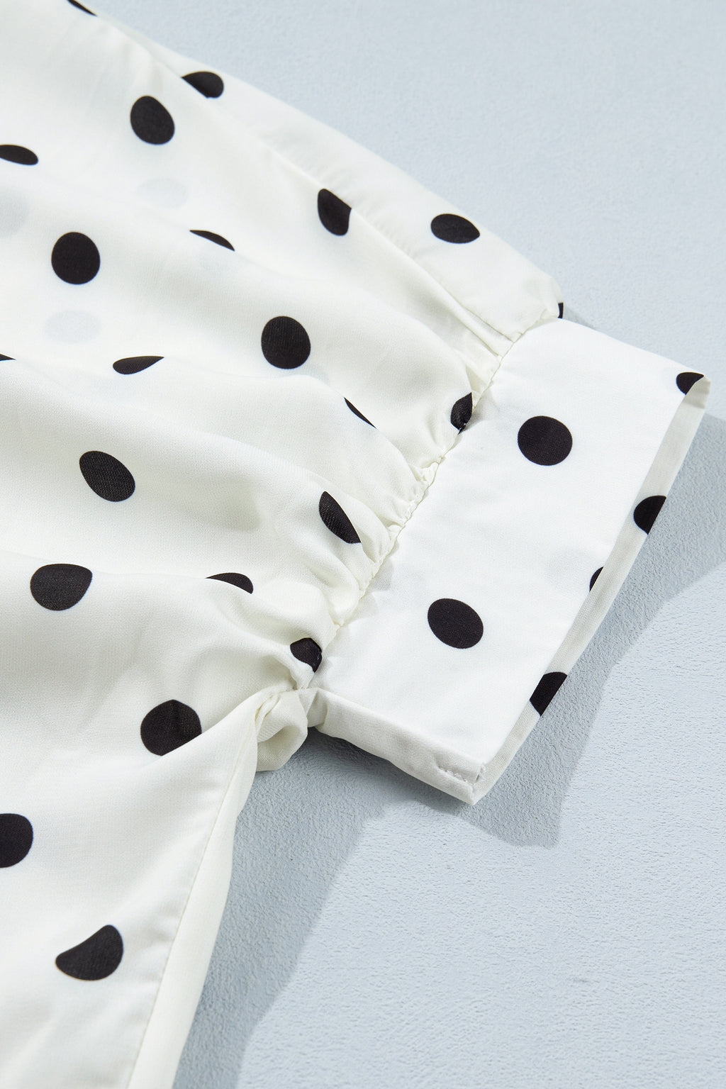 Beige Polka Dot Dolman Shirt Loose Fit Short Sleeve Rolled Cuff Women S-XL