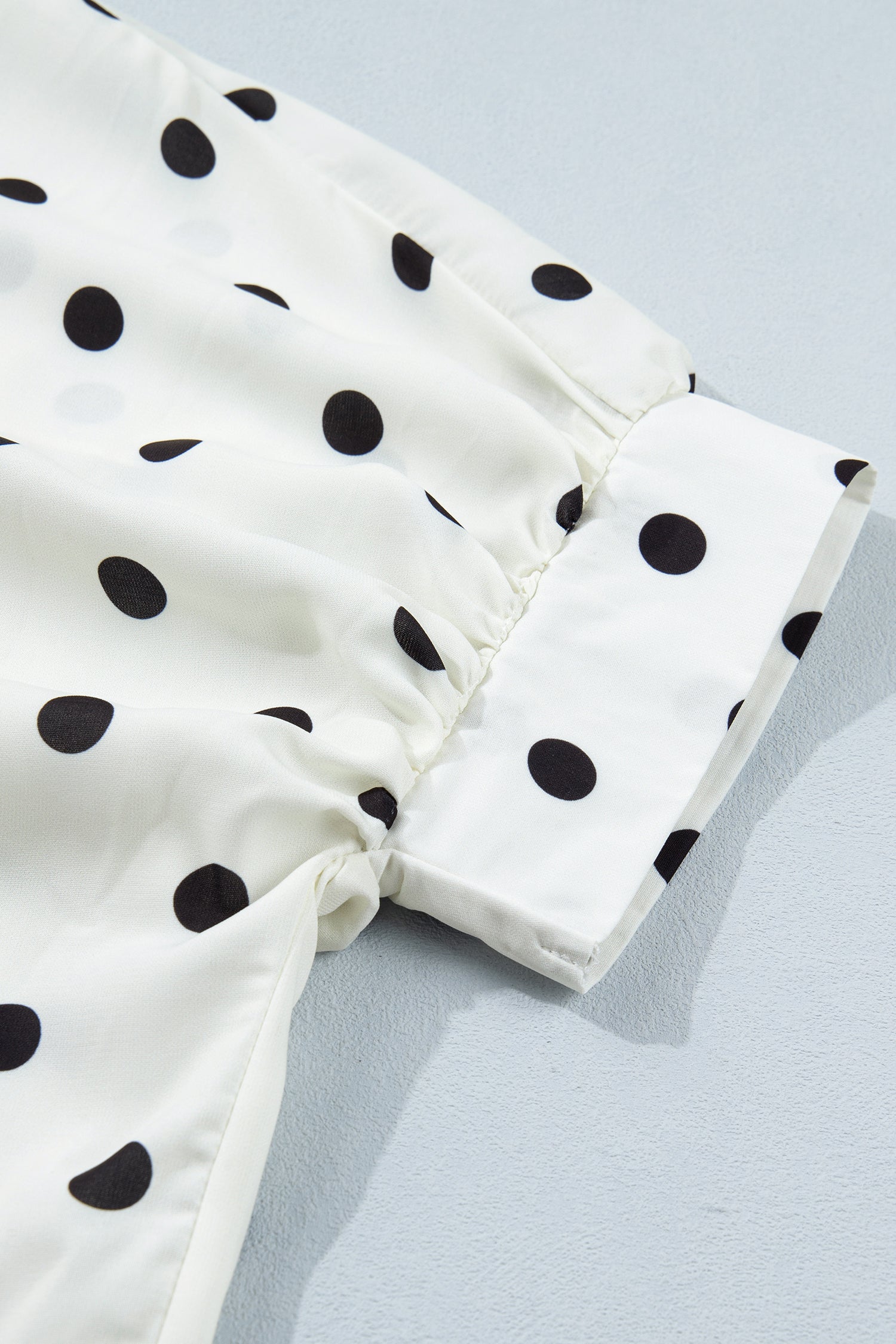 Beige Polka Dot Dolman Shirt Loose Fit Short Sleeve Rolled Cuff Women S-XL