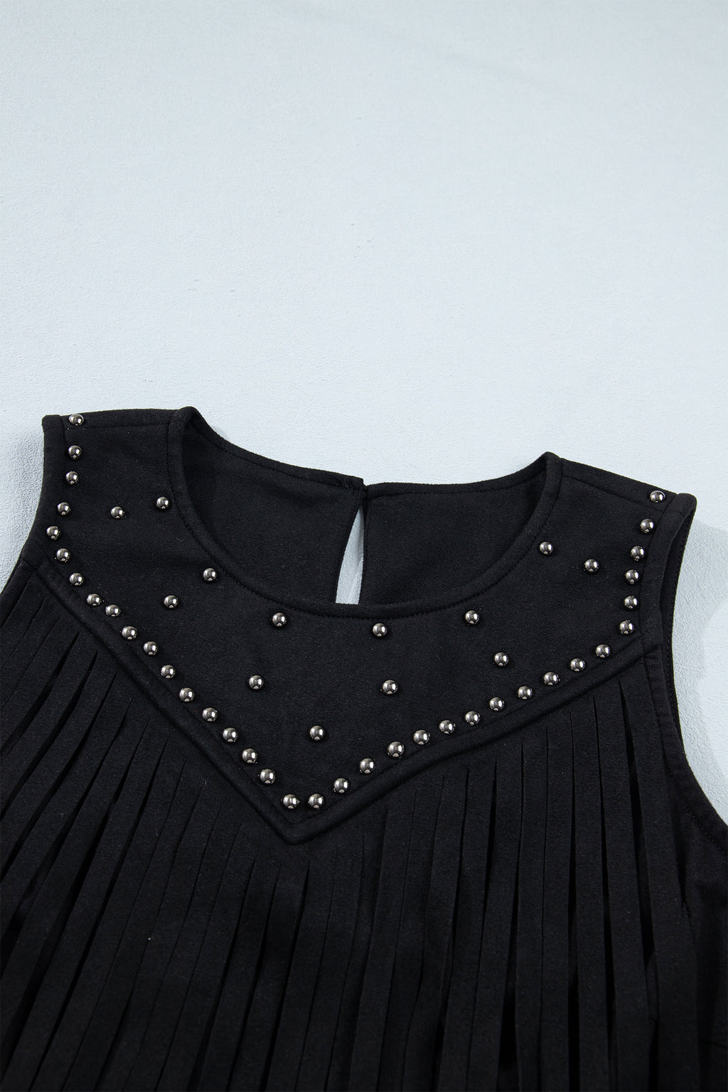 Black Western Fringe & Rivet Sleeveless Top | Sizes 8-22
