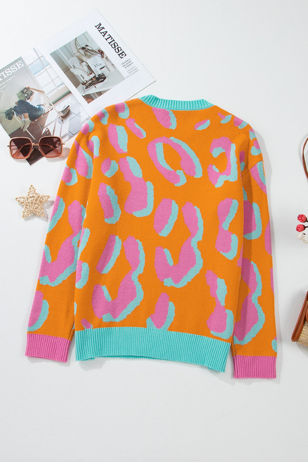 Orange Leopard Colourblock Ribbed Edge Sweater