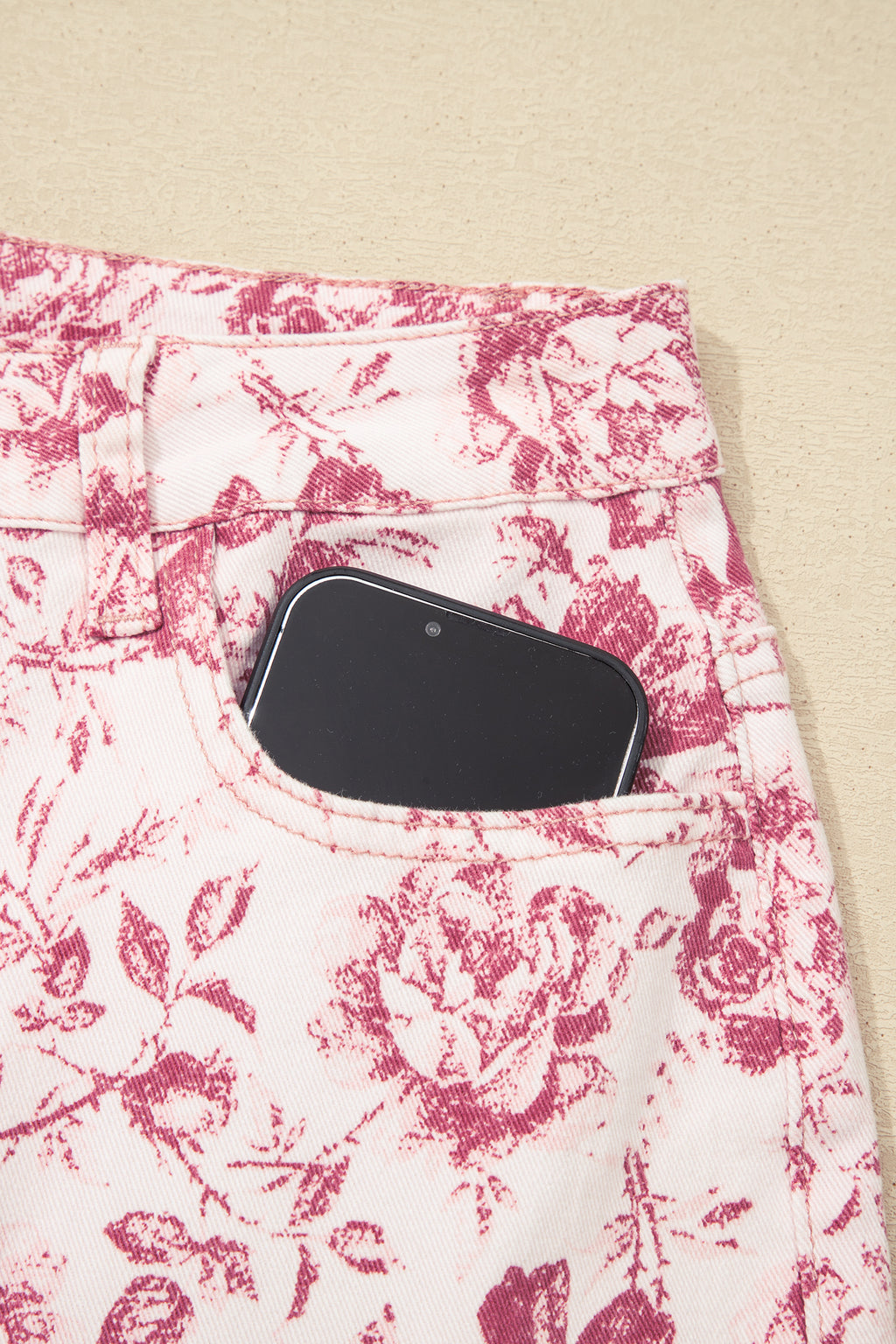 Pink Vintage Floral Print Wide Leg Denim Jeans | Sizes 4–16