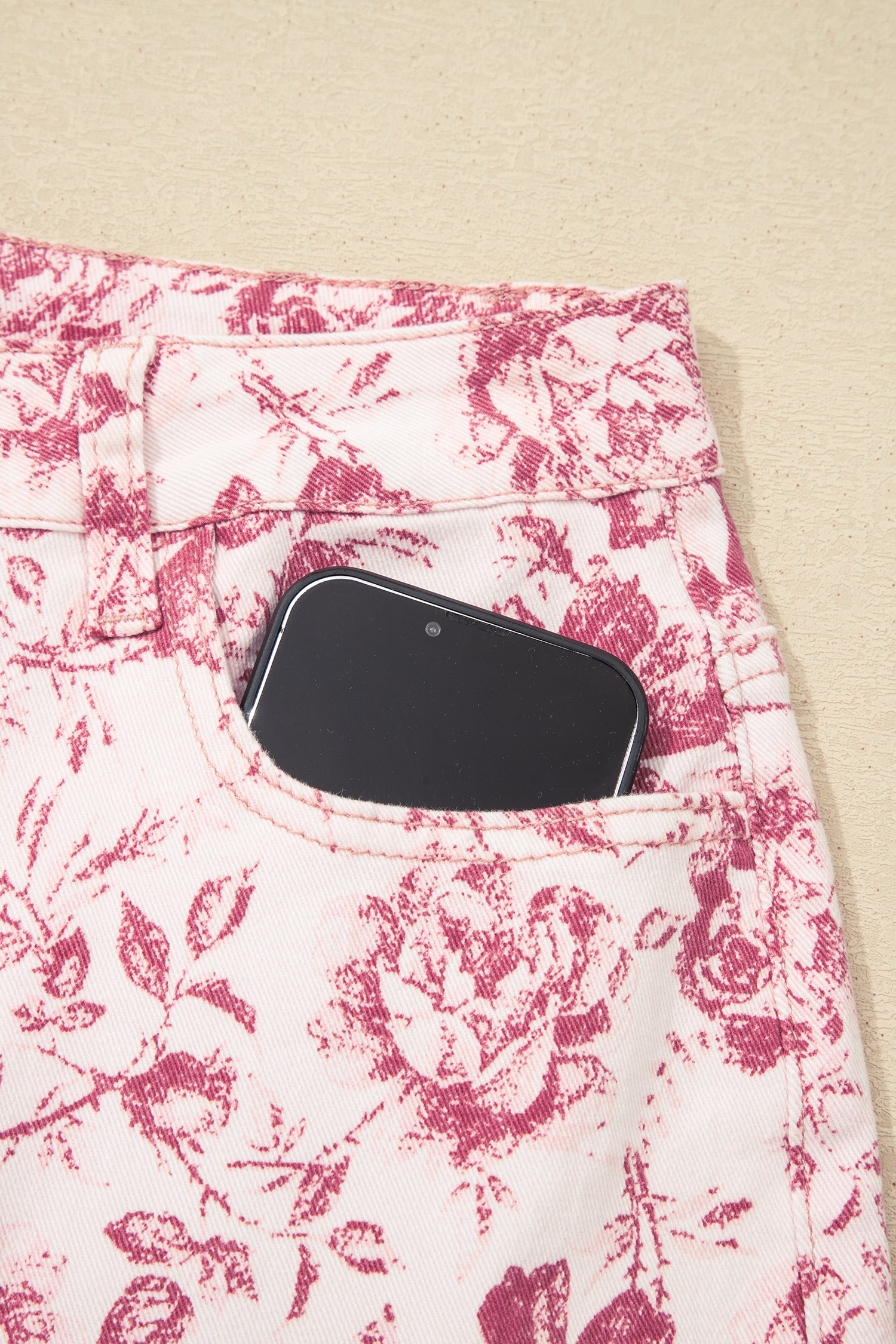 Pink Vintage Floral Print Wide Leg Denim Jeans | Sizes 4–16
