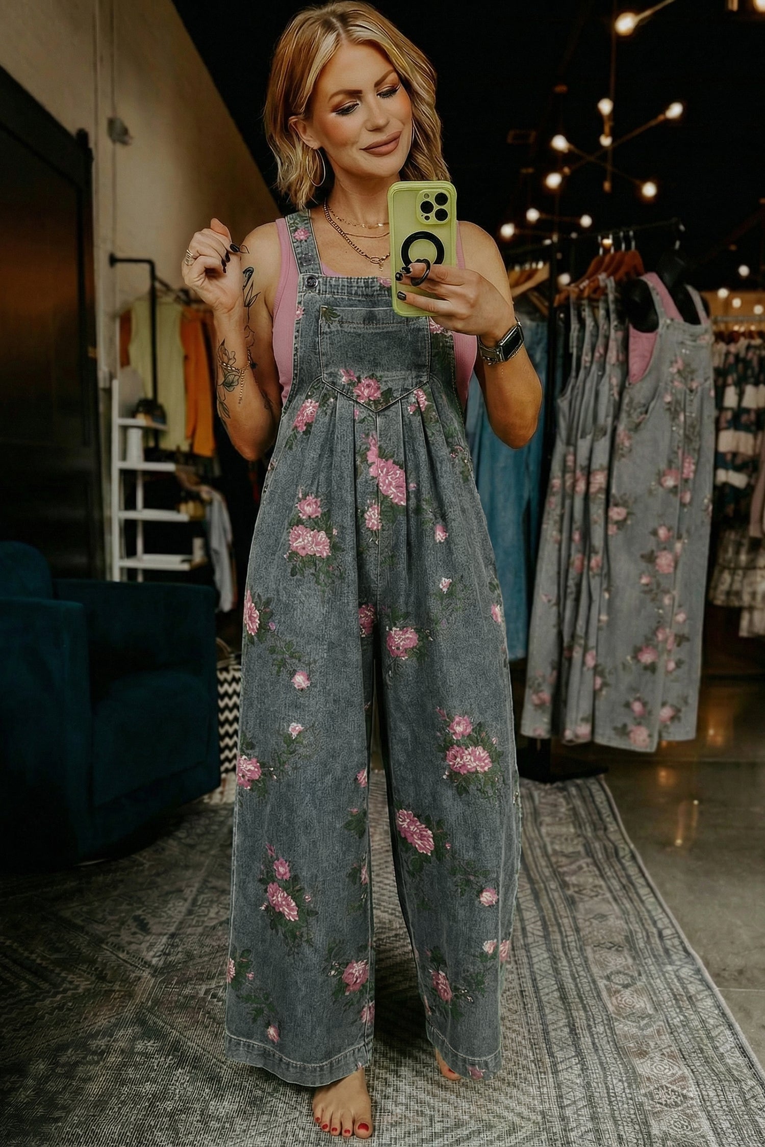 LivelyLooks Floral Print Pleated High Waist Wide Leg Denim Jumpsuit | S-XL women's fashion