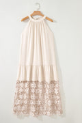 Shop Sheer Hollowed Floral Lace Hem Patchwork Loose Halter Summer Dress at LivelyLooks