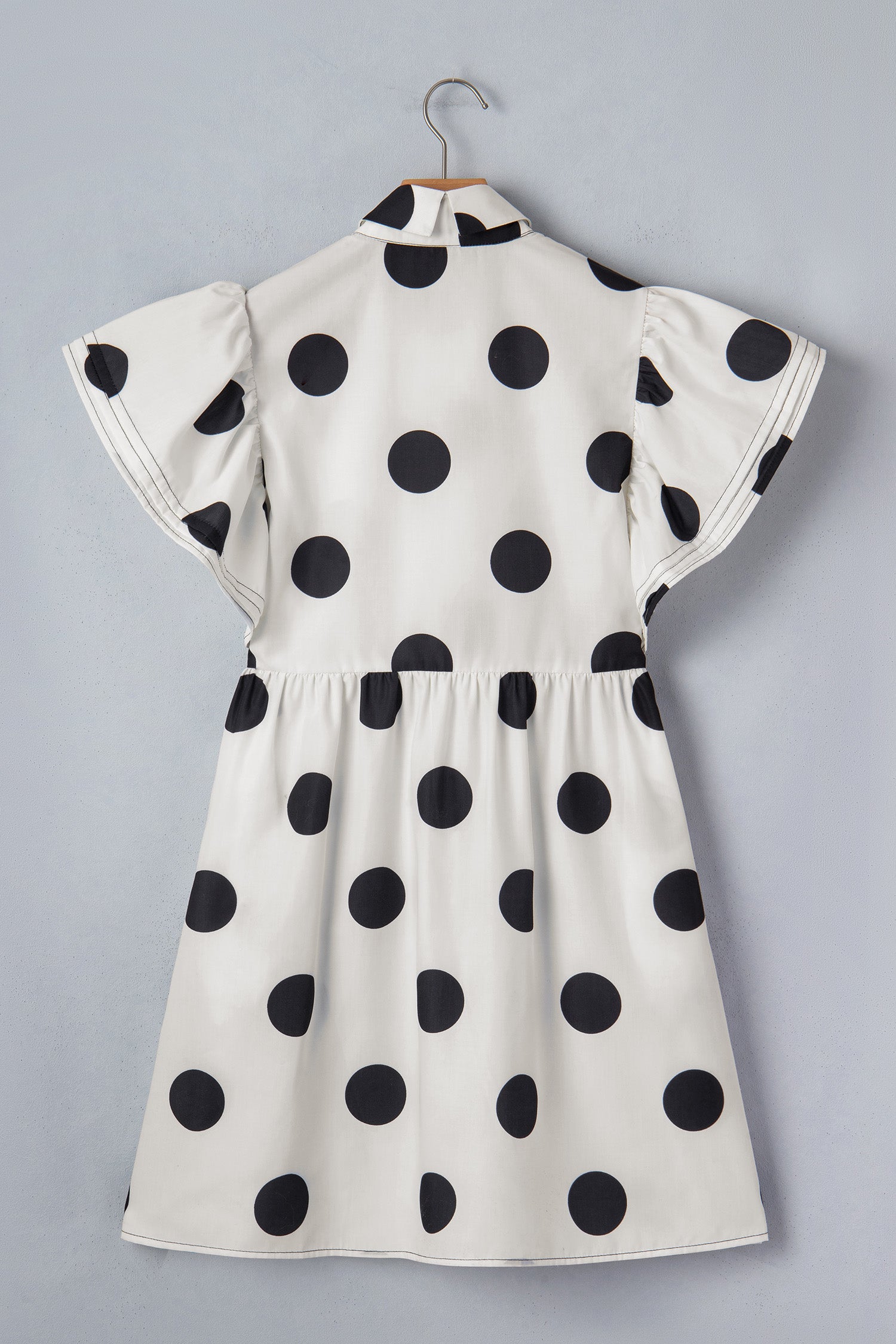 White Polka Dot Half Button Ruffled Short Sleeve Loose Mini Dress S-XL
