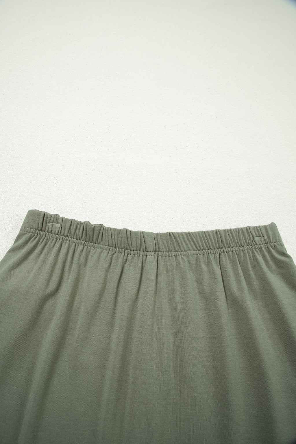 Oversized Tee & Tie Wrap Mini Skort 2pcs Set | Black & Laurel Green
