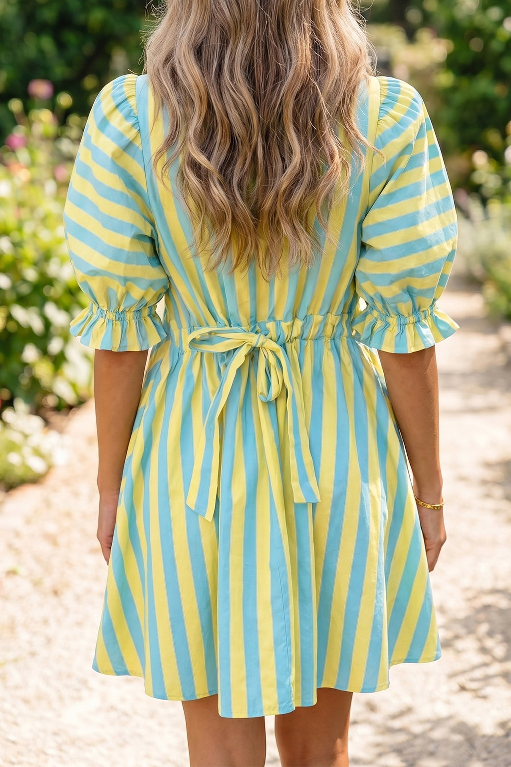 Striped Puff Sleeve Mini Dress | Half Button Loose Fit | Red & Yellow