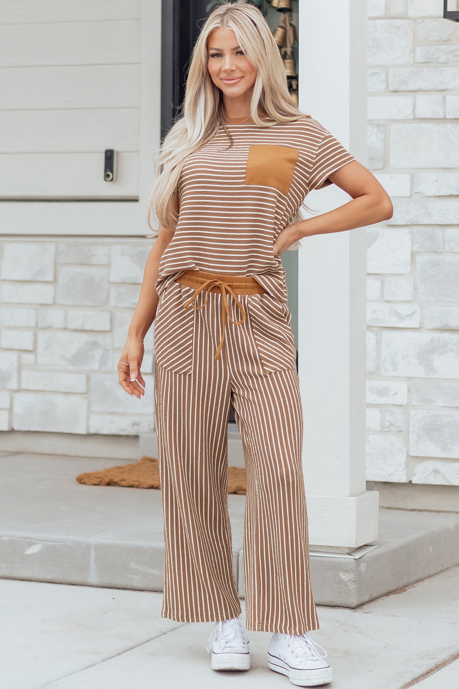 Stripe Crew Neck Tee & Drawstring Cropped Trousers Set | 4 Colours | UK 8–18