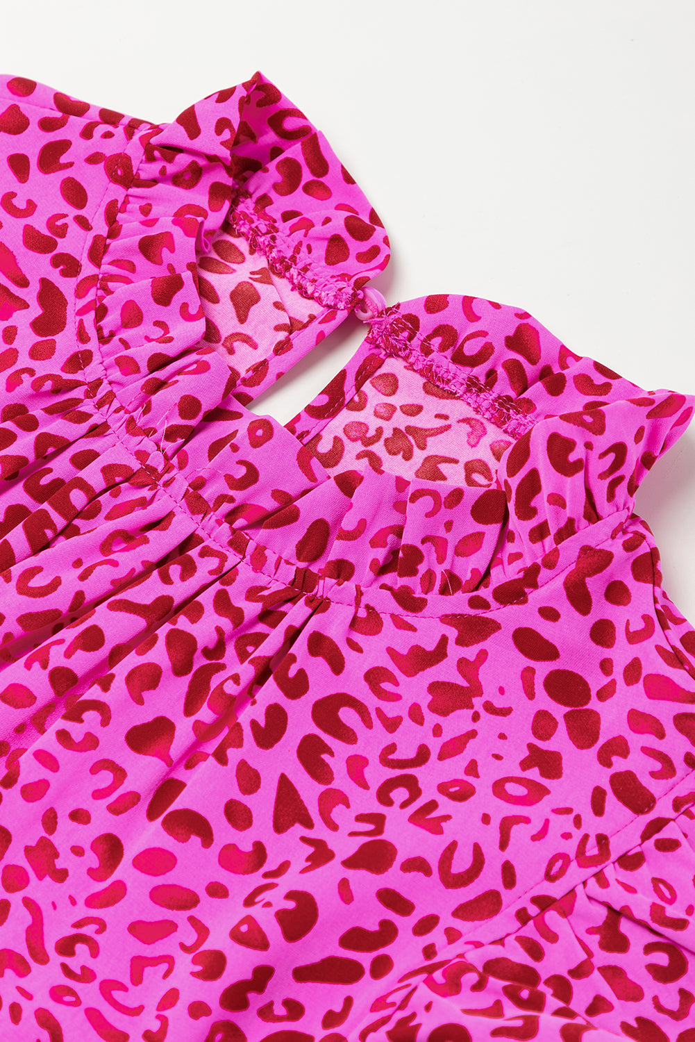 Women's Pink Leopard Print Ruffled Trim Tiered Maxi Dress Animal Pattern Casual Sundress at LivelyLooks
