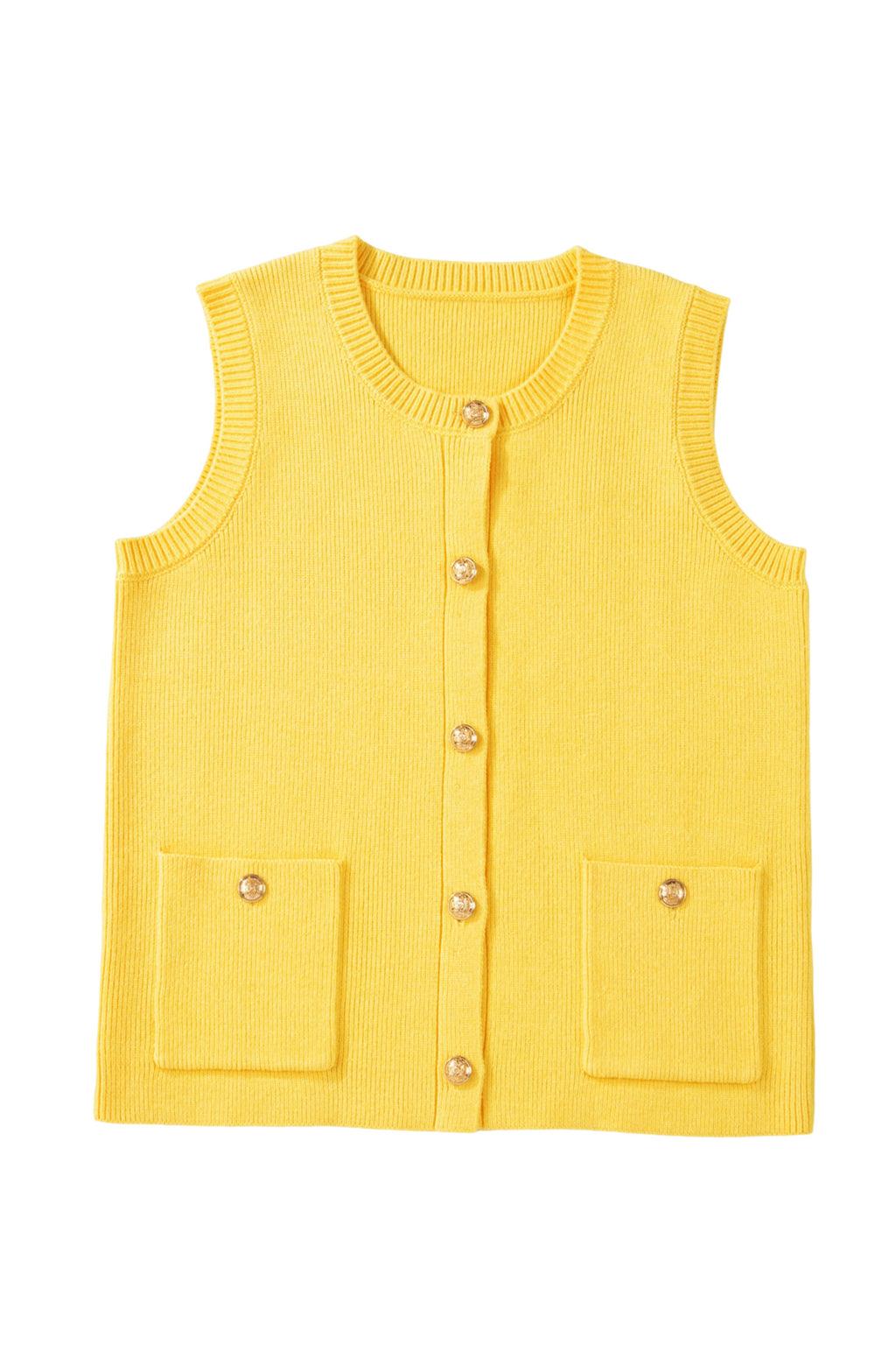 Shop White Yellow Sleeveless Knit Button Sweater Vest Pockets S-XL at LivelyLooks