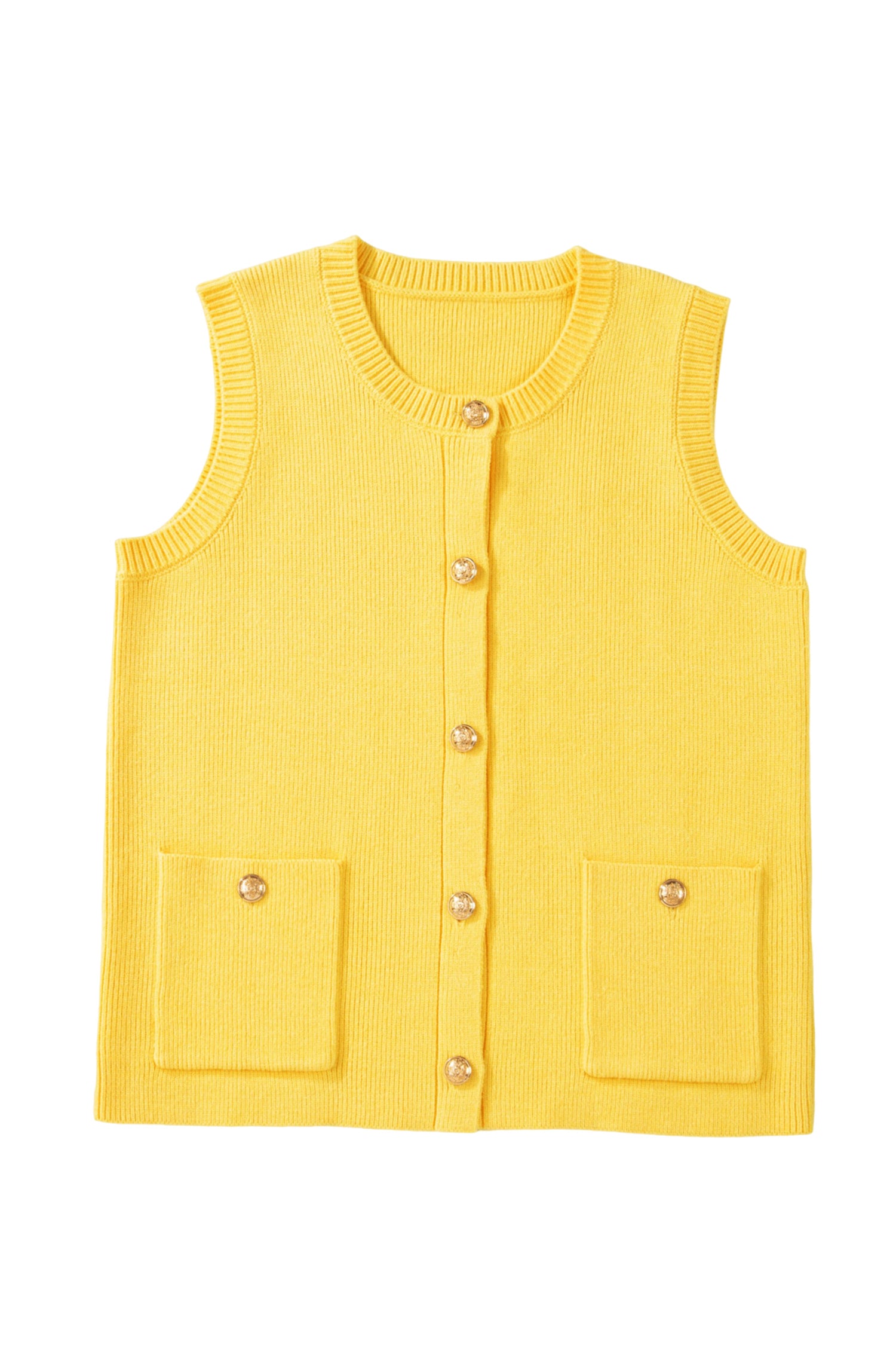 Shop White Yellow Sleeveless Knit Button Sweater Vest Pockets S-XL at LivelyLooks