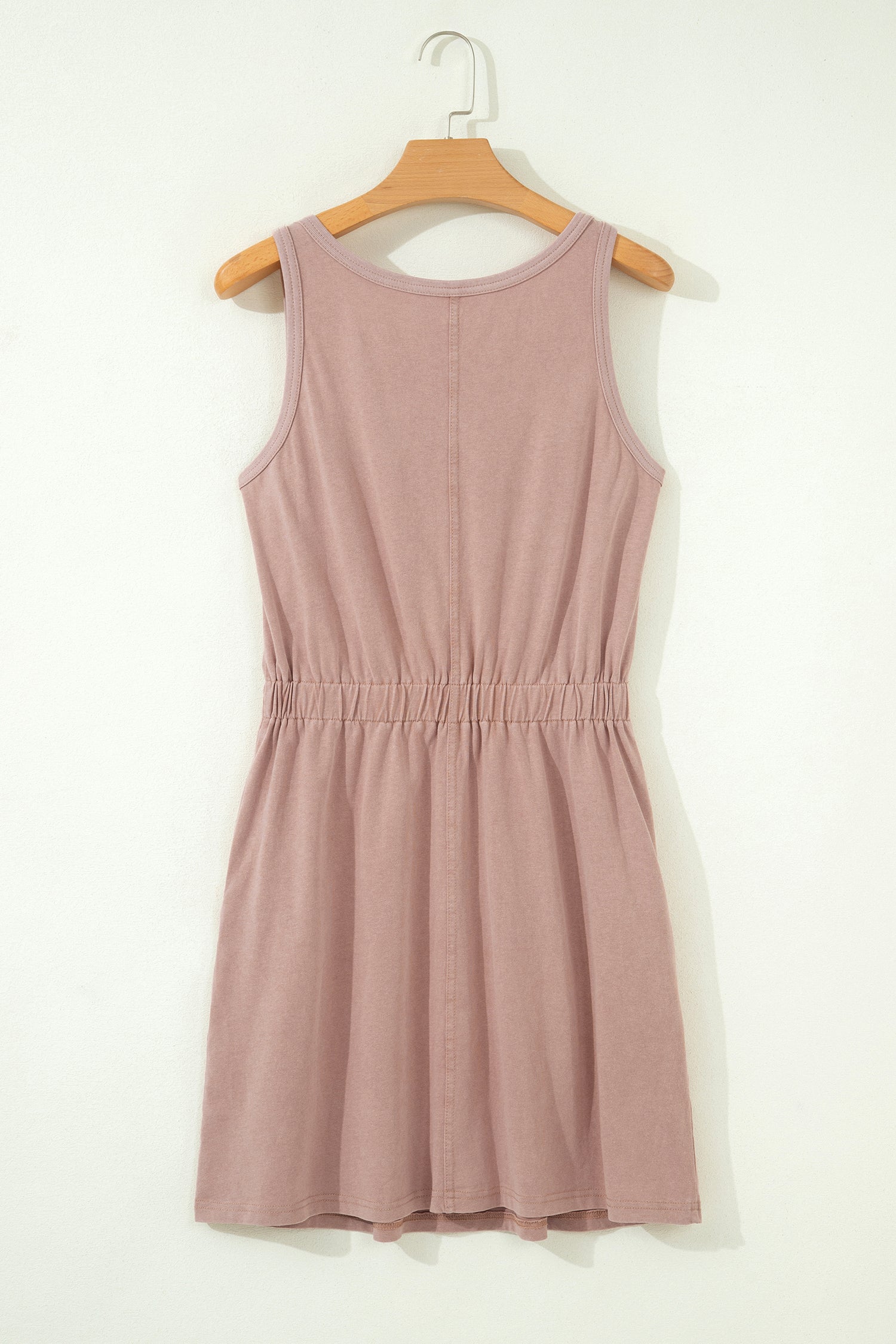 Smoke Grey & Dark Blue Mineral Wash U Neck Elastic Waist Sleeveless Mini Dress S-XL