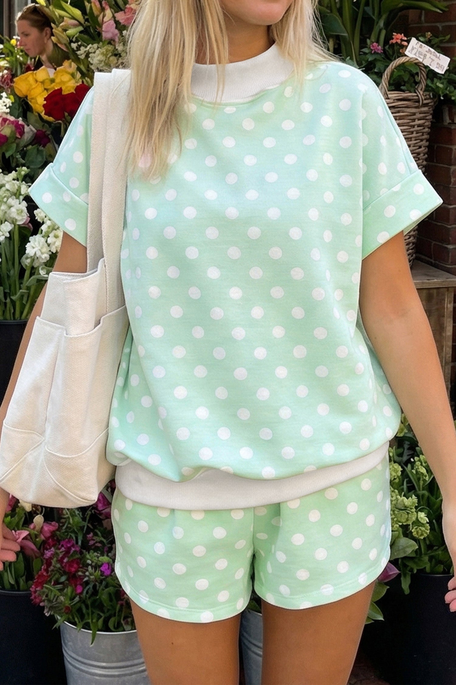 Polka Dot Mock Neck Short Set – Yellow, Pink, Sky Blue & Green