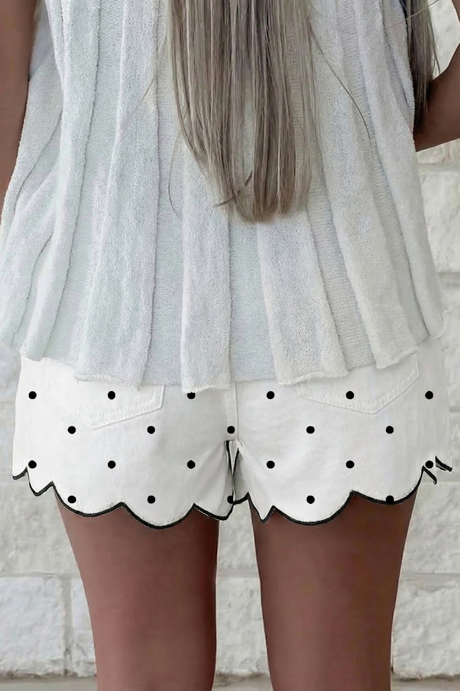 Women's White Polka Dot Embroidered Scallop Hem Shorts | UK 8-20 at LivelyLooks