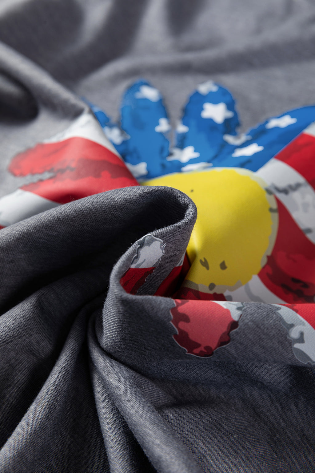 Shop Gray Flag Pattern Sunflower Graphic Crew Neck Tee S-3XL at LivelyLooks