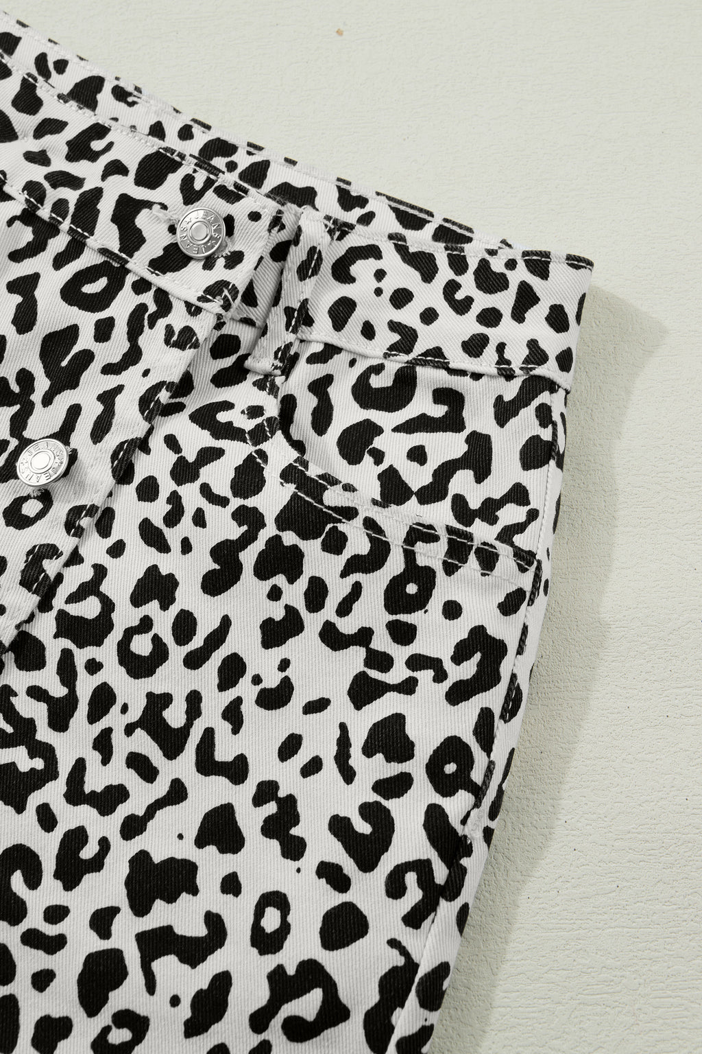 Leopard Print Button Overlap Denim Shorts | Brown