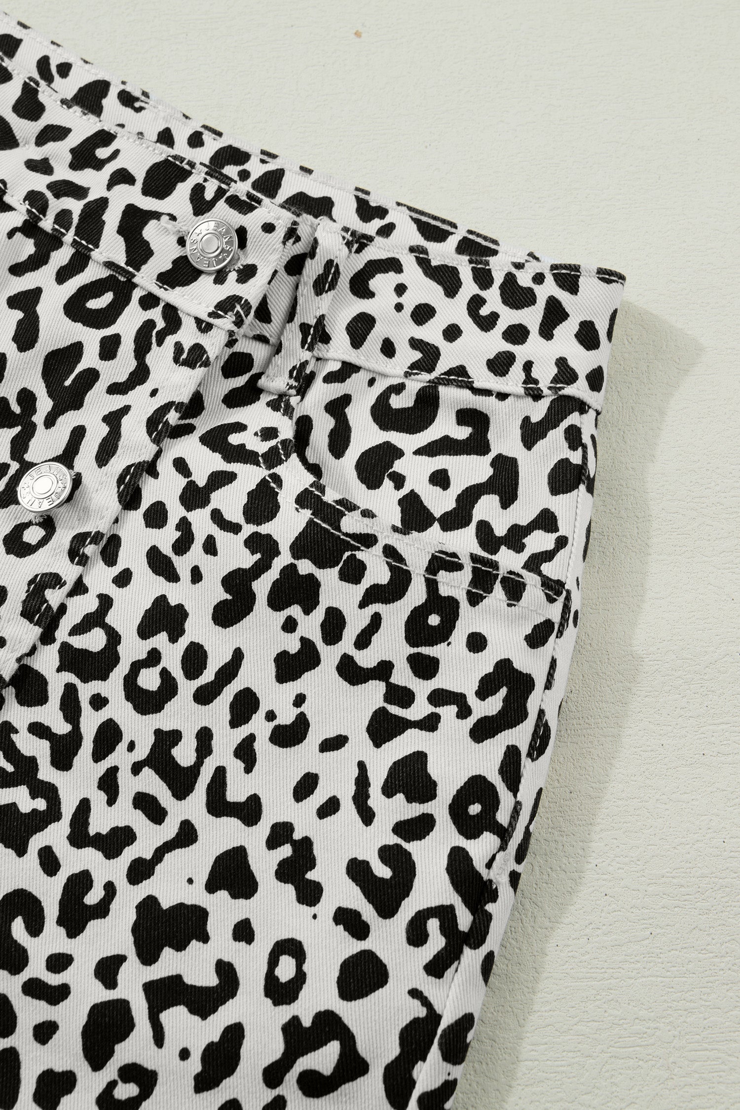 Leopard Print Button Overlap Denim Shorts | Brown