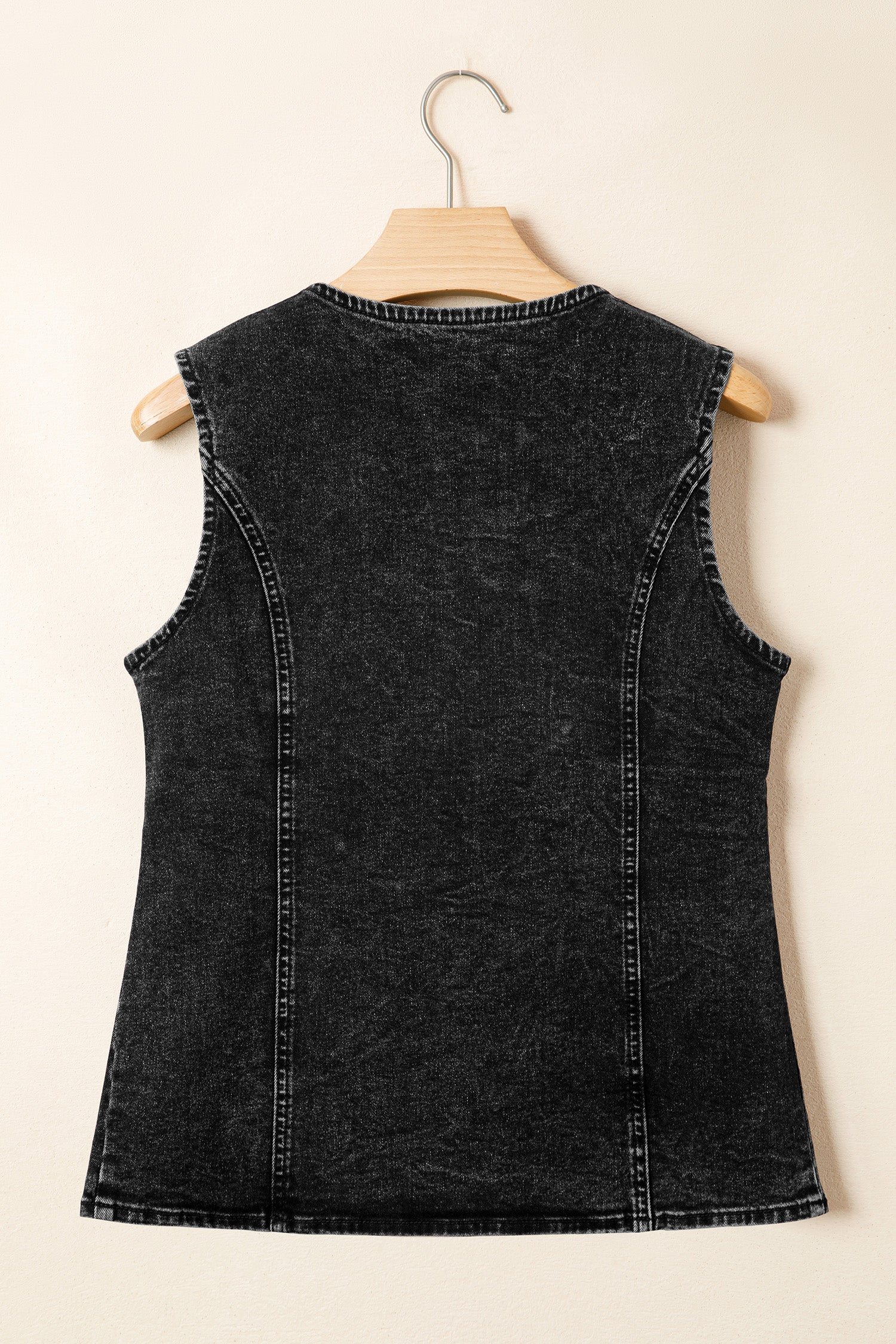 Women's Buttoned Front Slit Denim Vest Black Blue S-XL at LivelyLooks