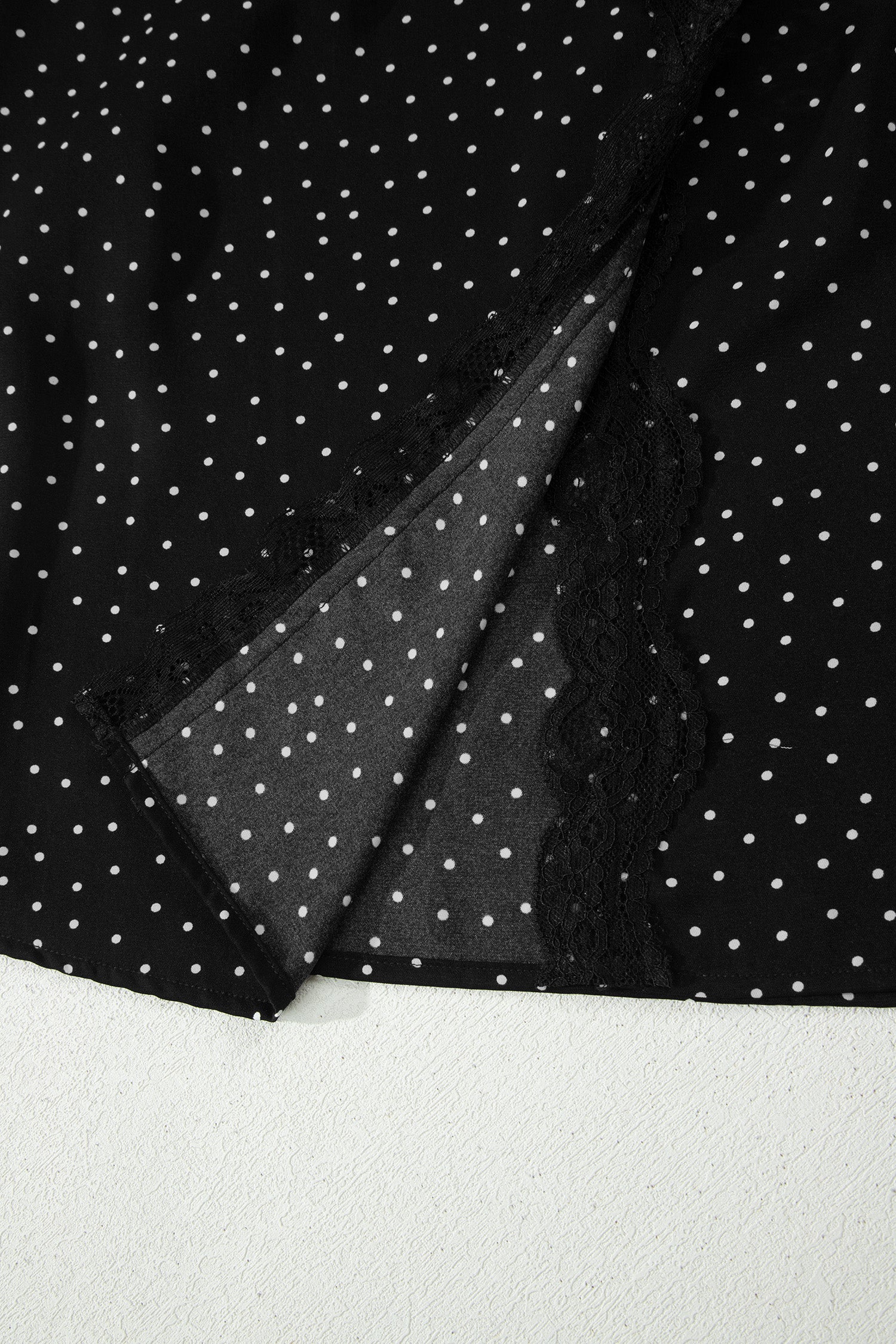 Women's Black Polka Dot Lace Trim Wrap Mini Dress | UK Sizes 8-20 at LivelyLooks