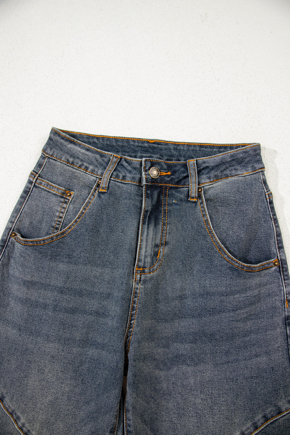 Shop Sail Blue Exposed Stitching Loose Straight High Waist Barrel Jeans at LivelyLooks
