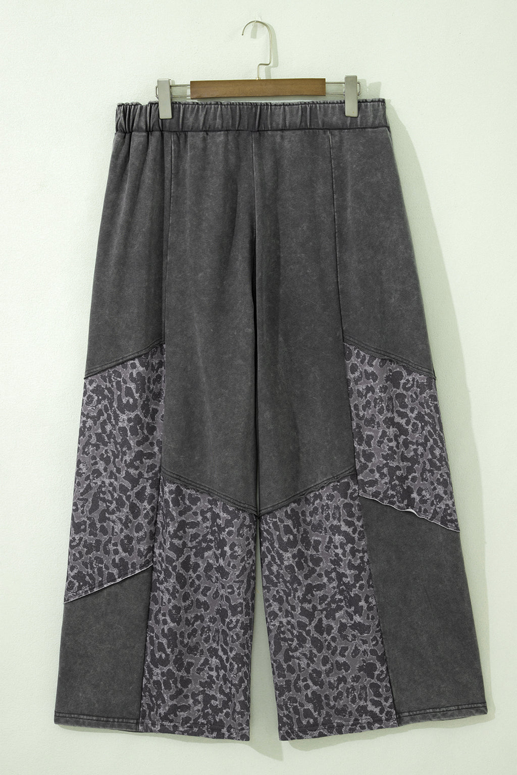 Shop Dark Grey Plus Size Leopard Patchwork Wide Leg Pants | Mineral Wash at LivelyLooks