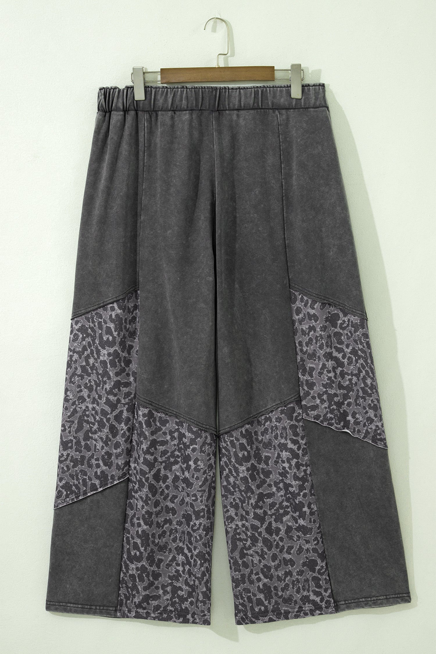 Shop Dark Grey Plus Size Leopard Patchwork Wide Leg Pants | Mineral Wash at LivelyLooks