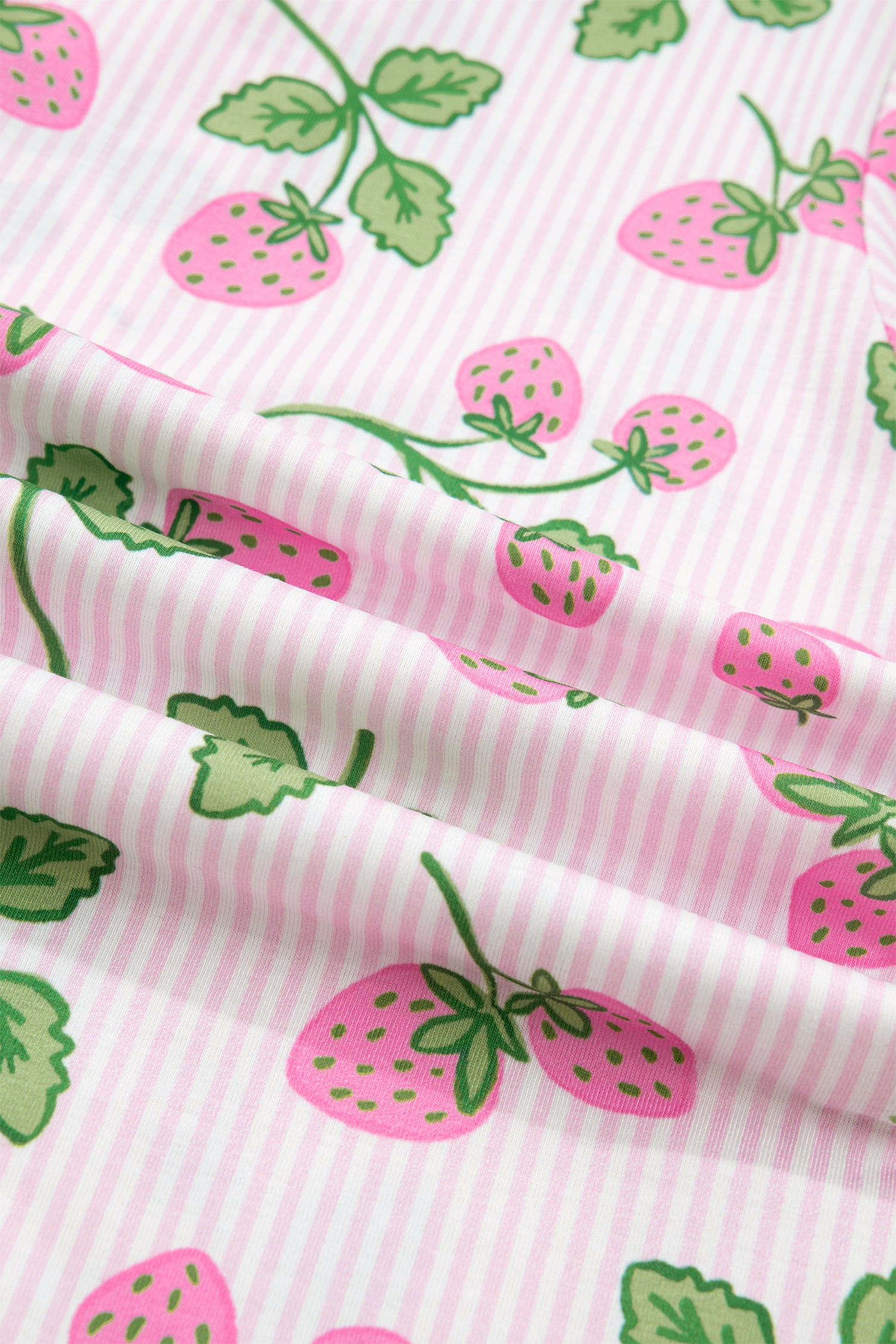 Women's Pink Strawberry Stripe Pyjama Set Short Sleeve Shirt & Shorts at LivelyLooks
