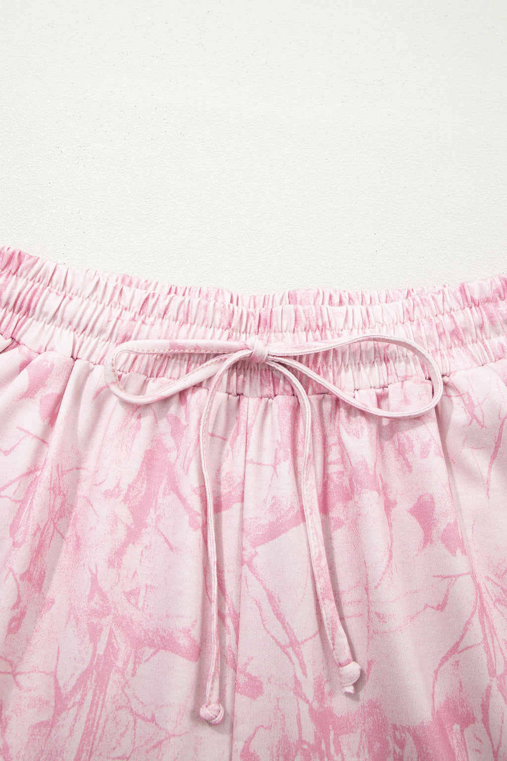 Abstract Print V-Neck Loose Tee & Drawstring Shorts Co-ord | Khaki & Pink