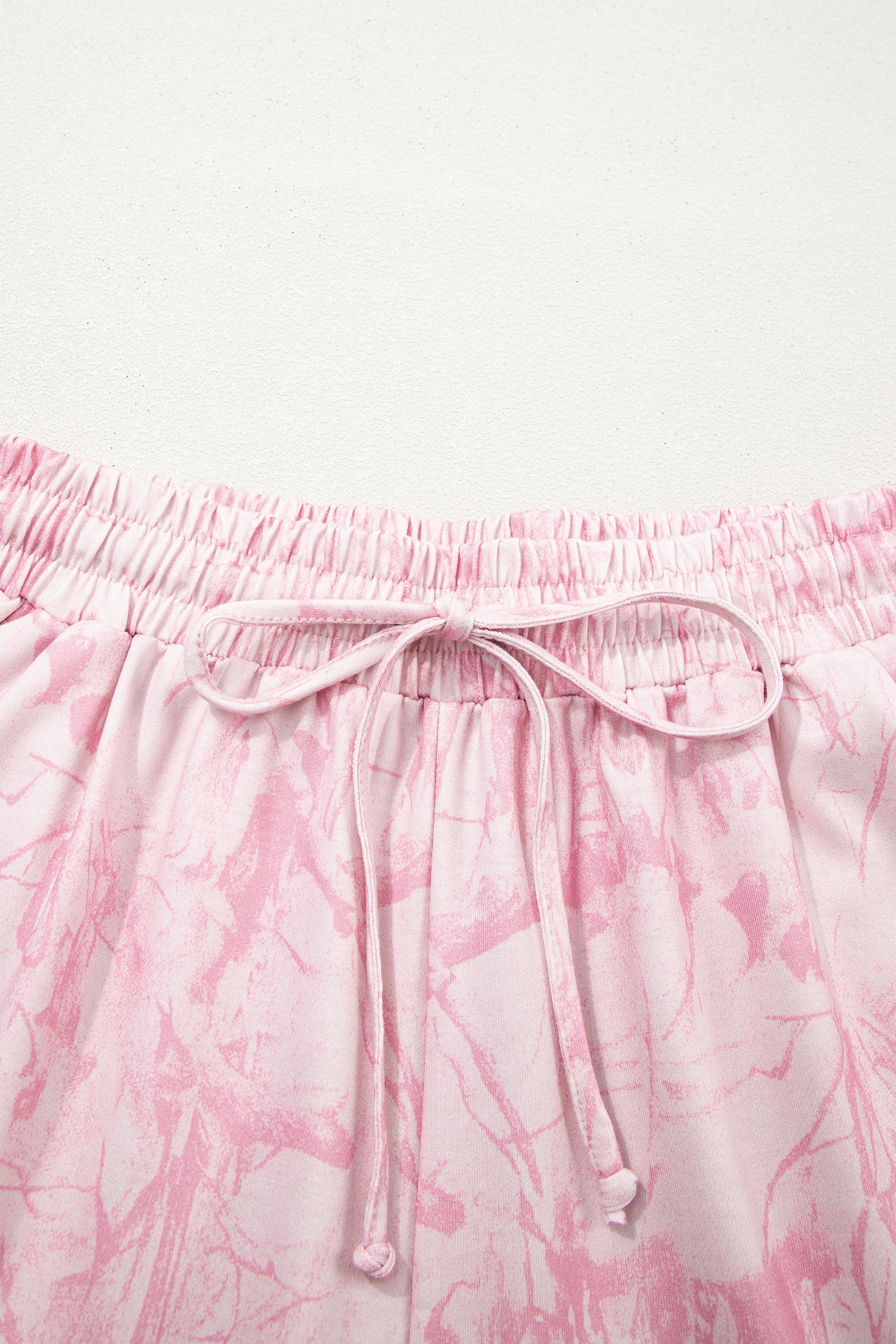 Abstract Print V-Neck Loose Tee & Drawstring Shorts Co-ord | Khaki & Pink