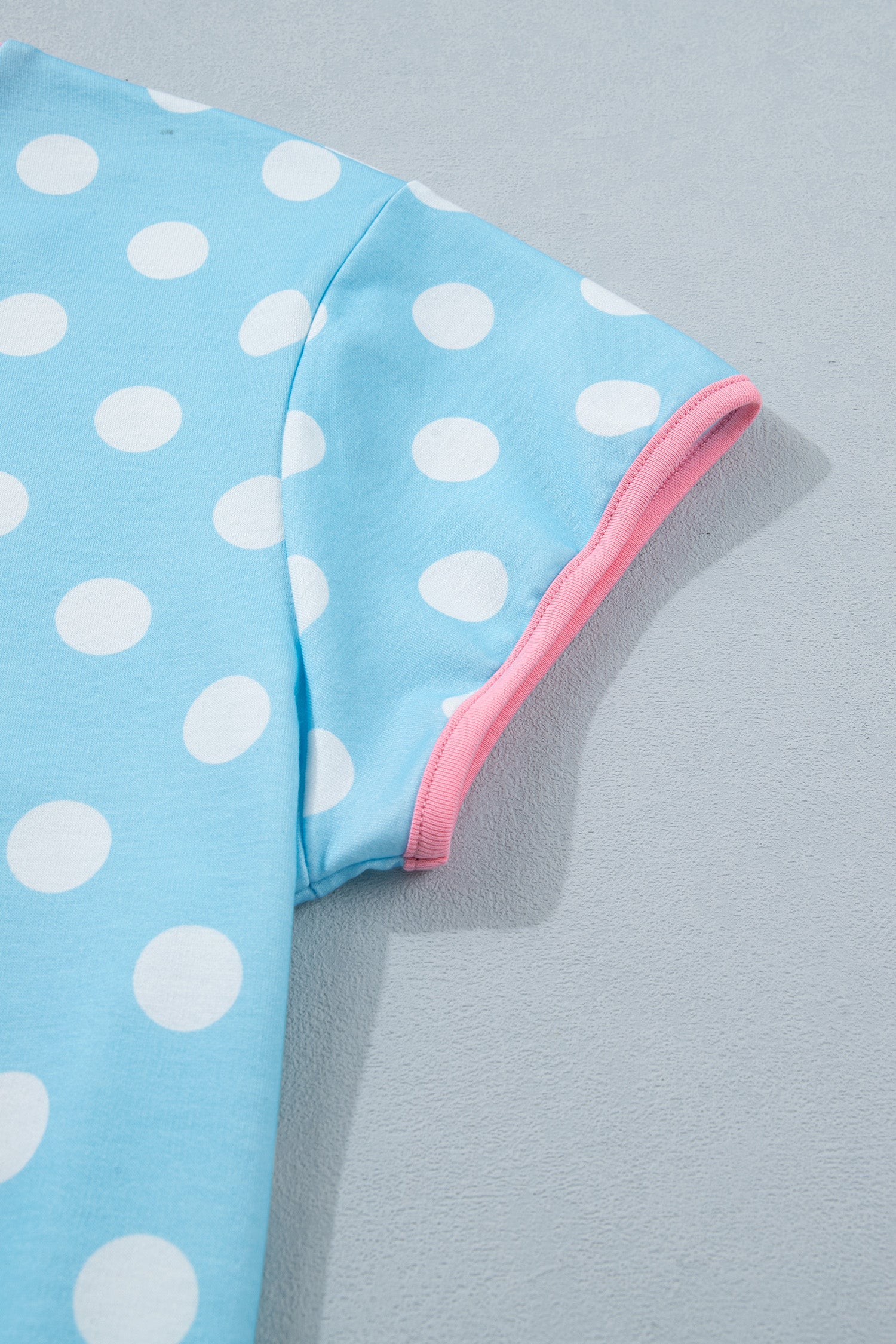 Polka Dot Contrast Edge Casual Short Set Pink Sky Blue Women S-XL