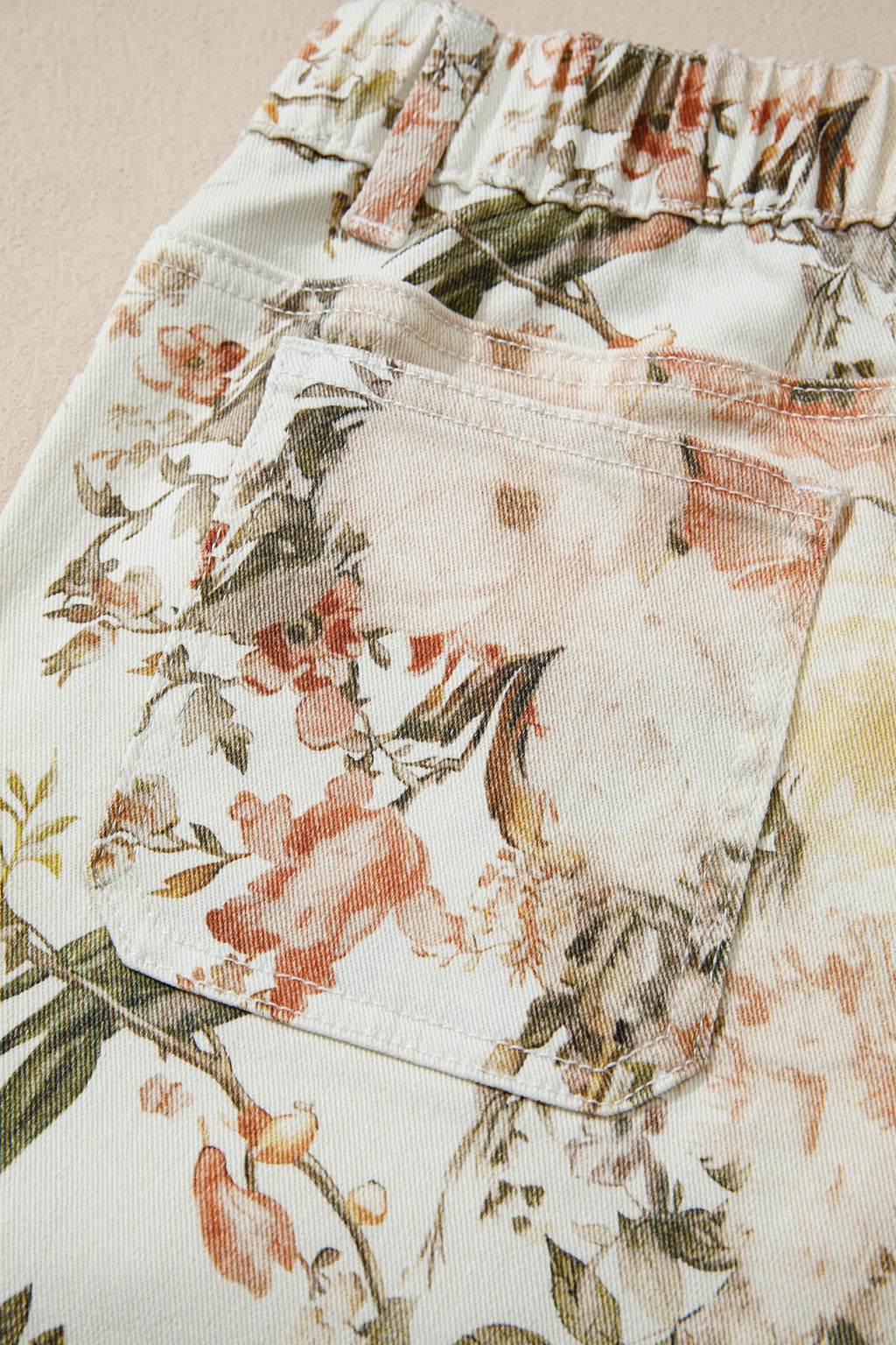 LivelyLooks Beige Vintage Style Floral Print High Waist Wide Leg Jeans women's fashion