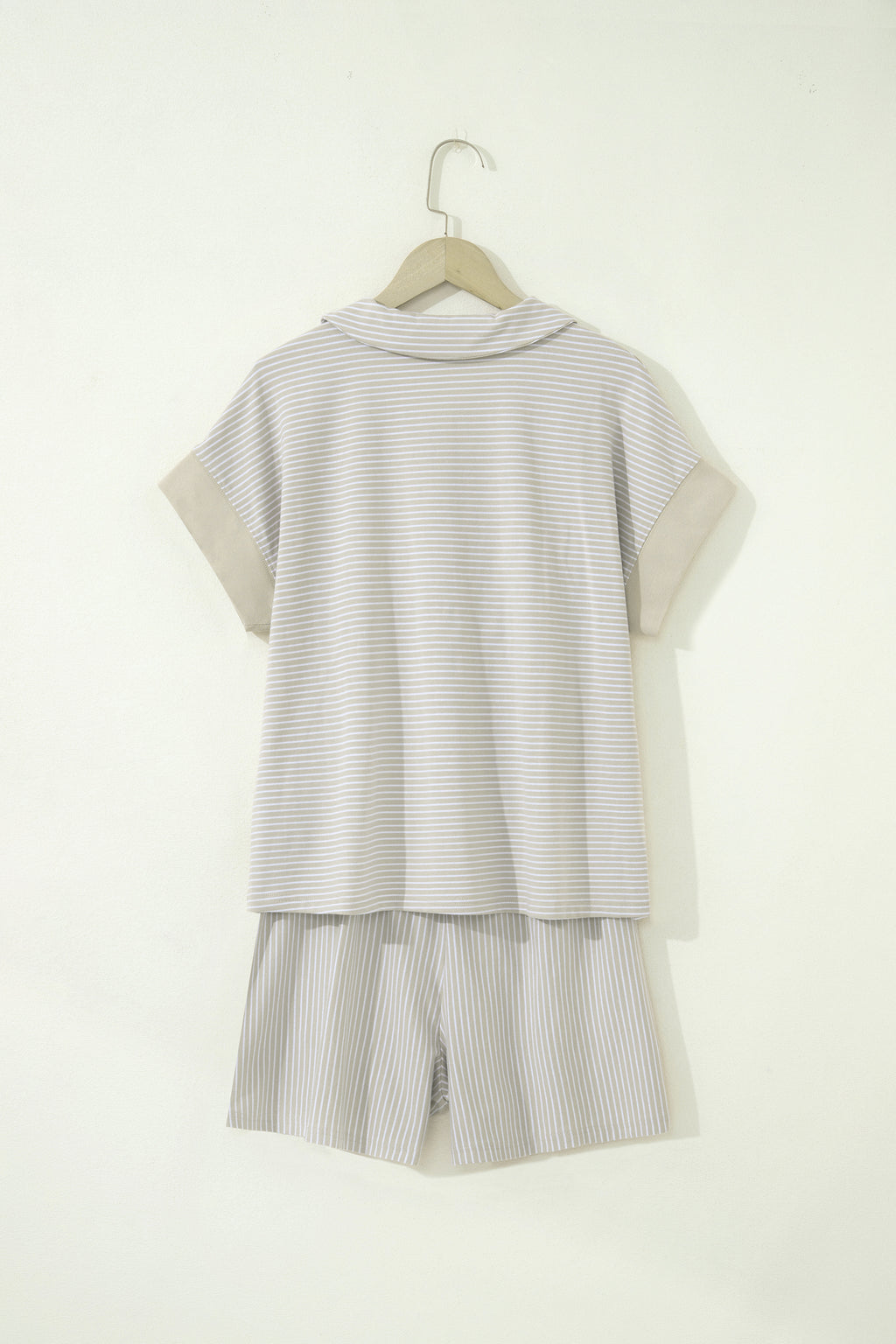 Shop Stripe Dolman Sleeve Polo Shirt and Drawstring Shorts Set Two Piece Co-ord at LivelyLooks