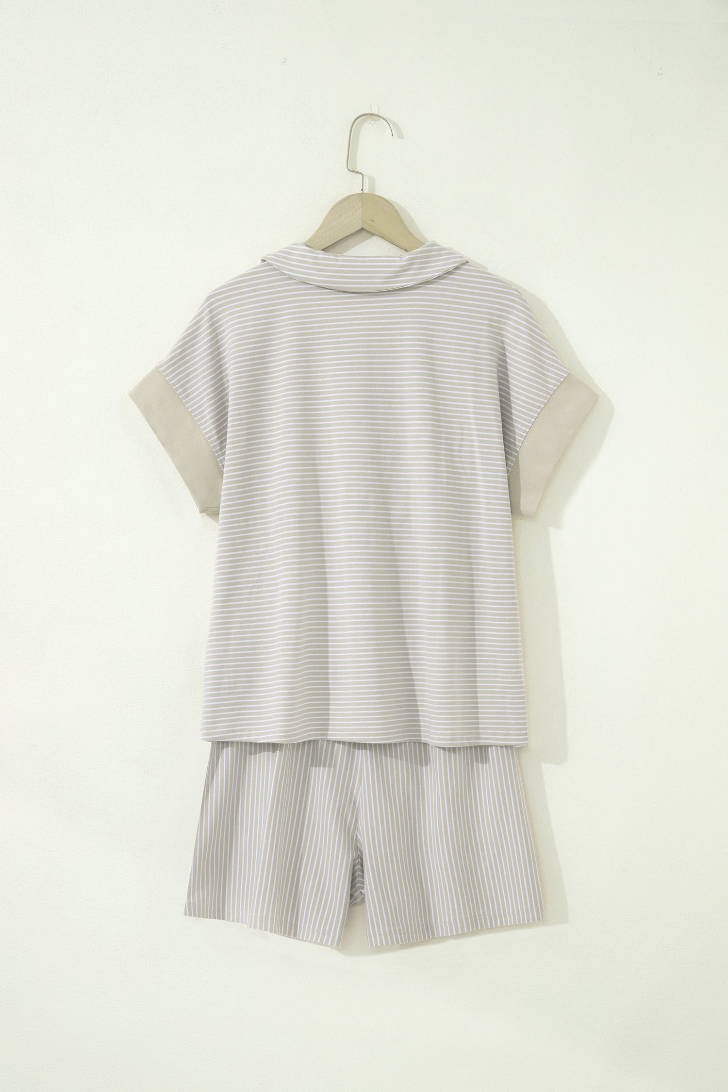 Shop Stripe Dolman Sleeve Polo Shirt and Drawstring Shorts Set Two Piece Co-ord at LivelyLooks