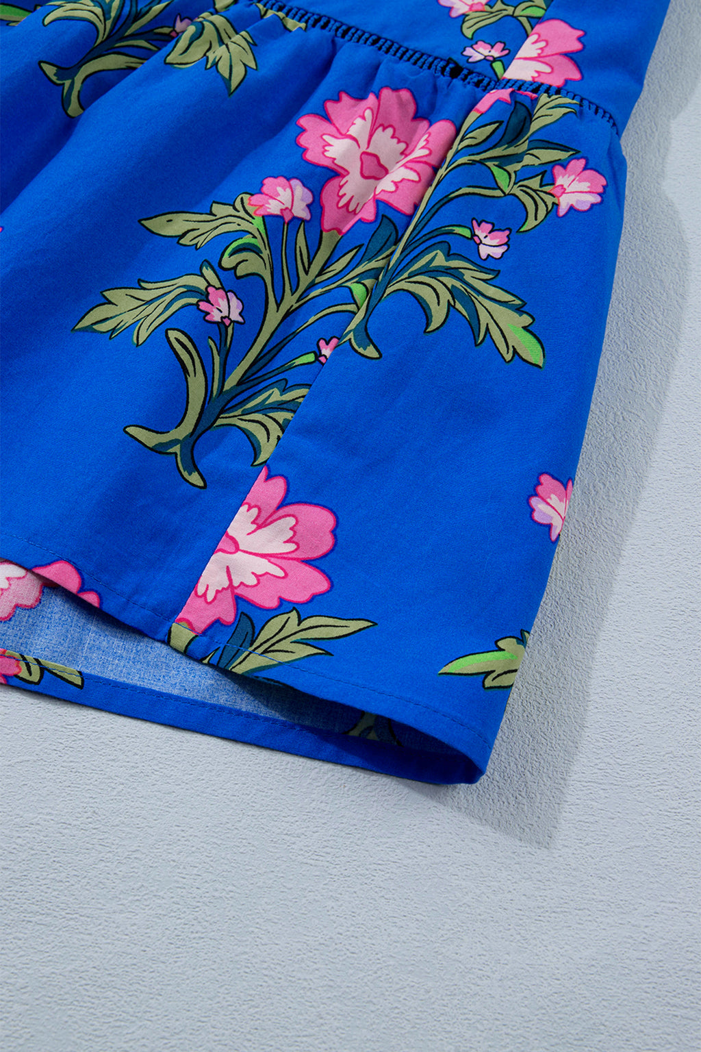 Blue V Neck Short Sleeve Loose Floral Maxi Dress S-XL