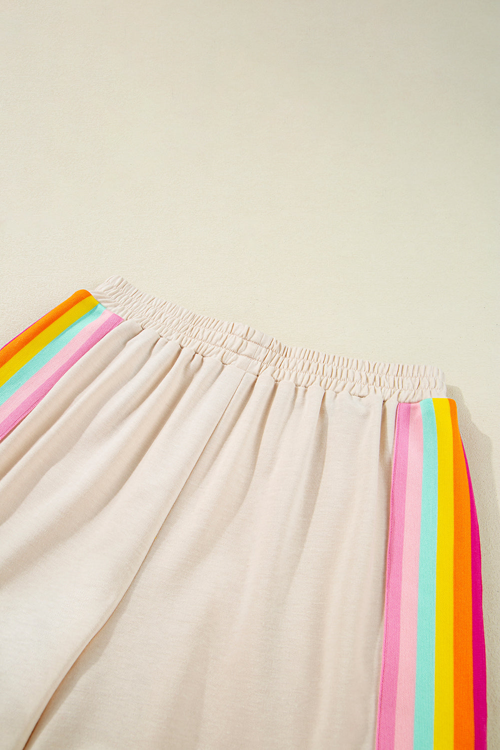 Vibrant Striped Athleisure Short Set | Rose Red & Beige