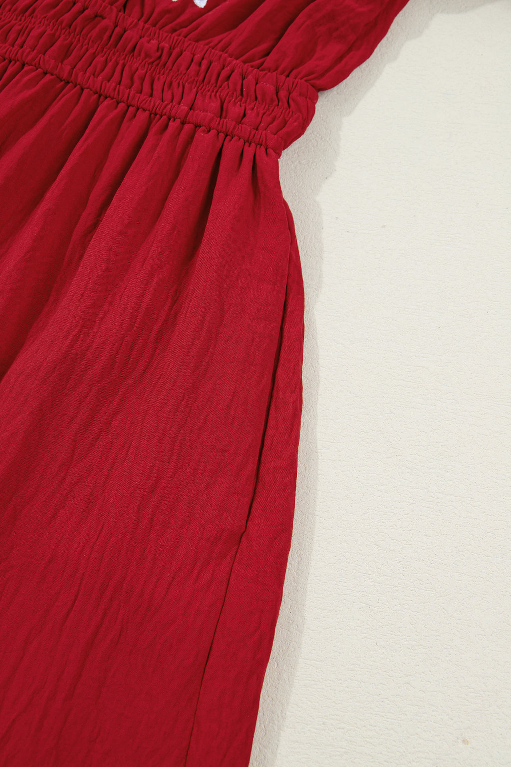 Racing Red Embroidered Cinched Waist Tiered Long Sleeve Maxi Dress S-XL