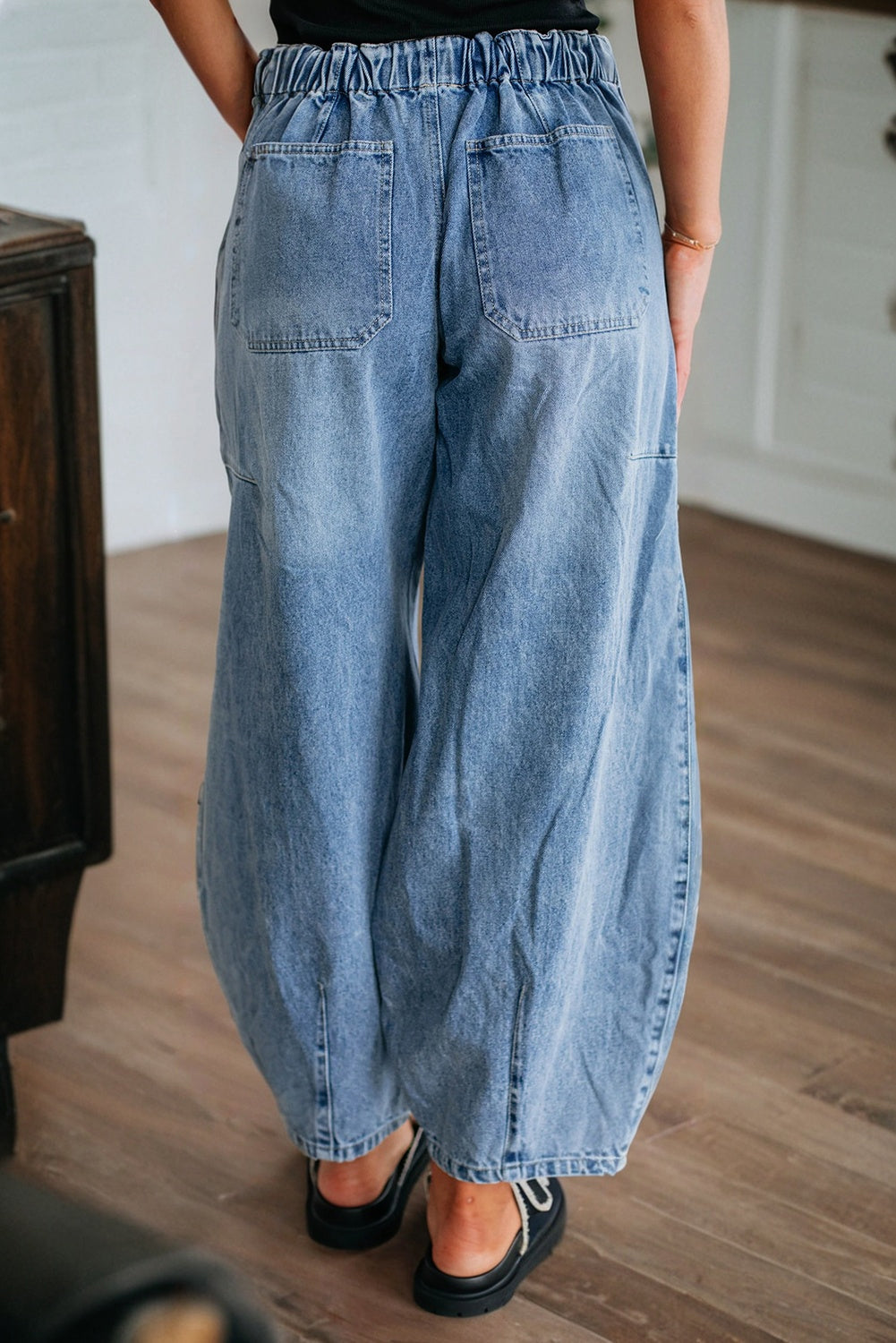 Shop Myosotis Large Patch Pocket Drawstring Paperbag Waist Barrel Jeans at LivelyLooks