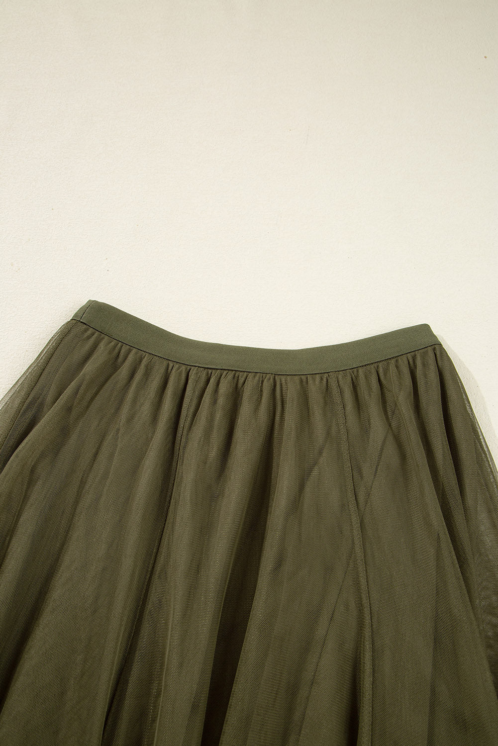 Women's Women's Tulle Flared Midi Skirt Layered Mesh Overlay Green Beige S-XL at LivelyLooks