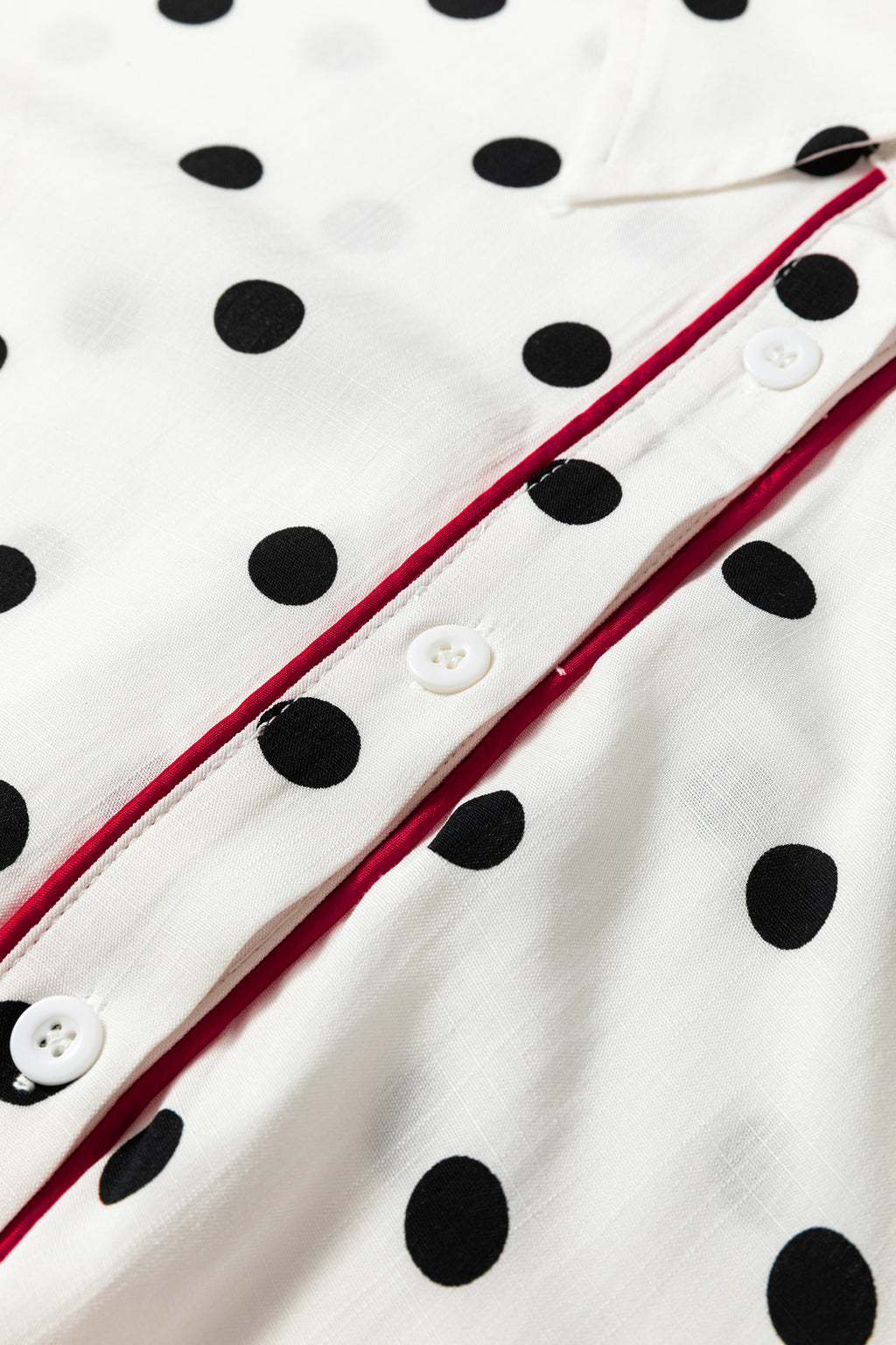 White Polka Dot Contrast Piping Elegant Women's Shirt